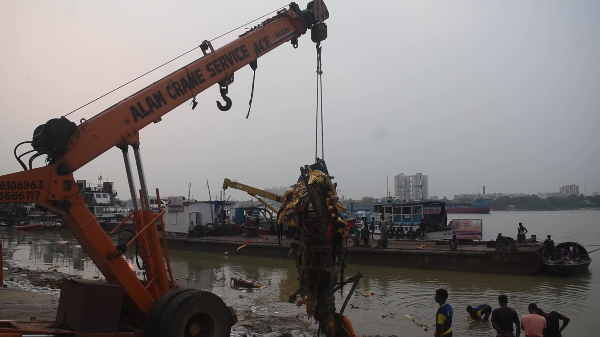 Durga idol immersion in Kolkata, India