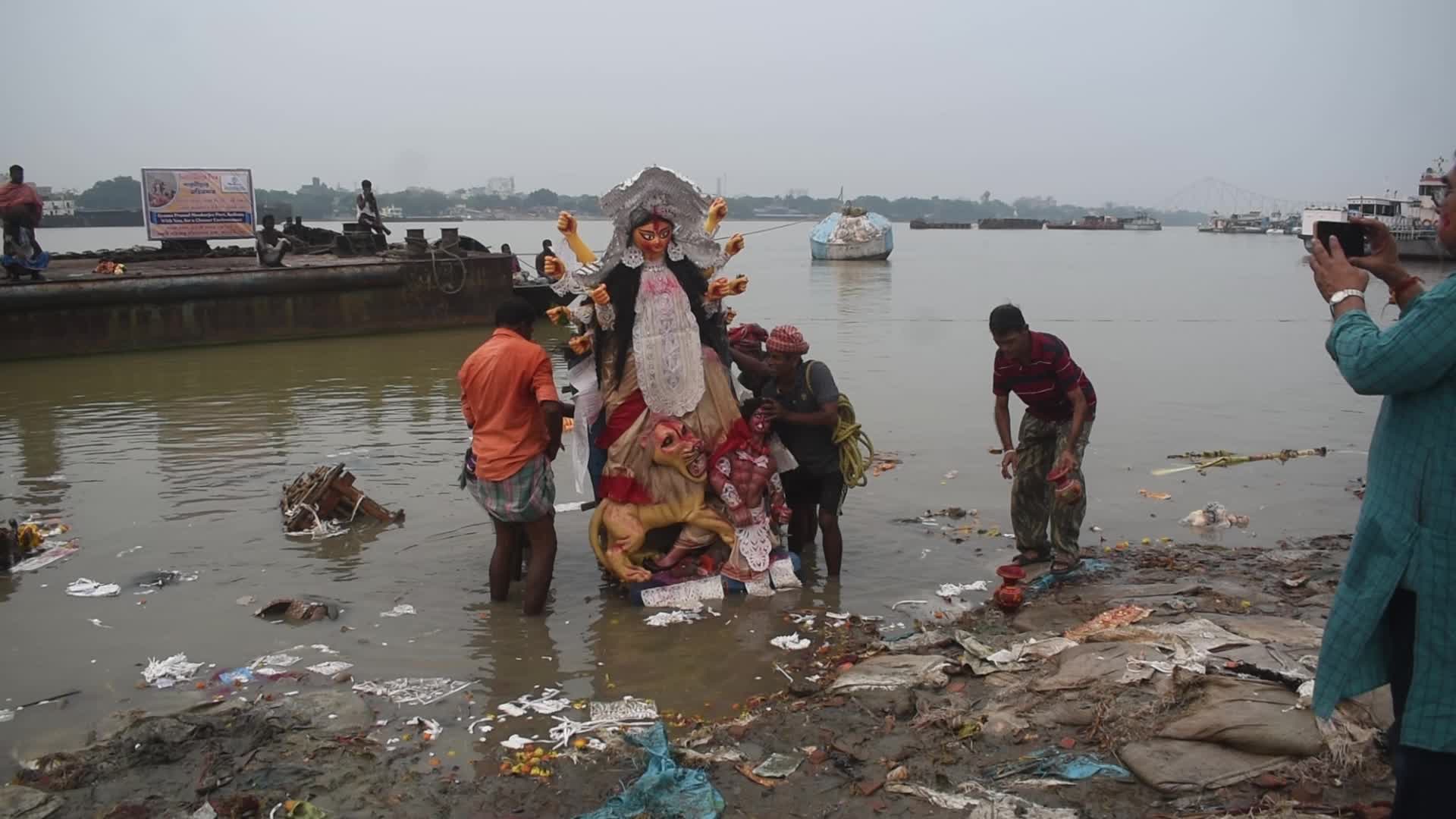 Durga idol immersion in Kolkata, India