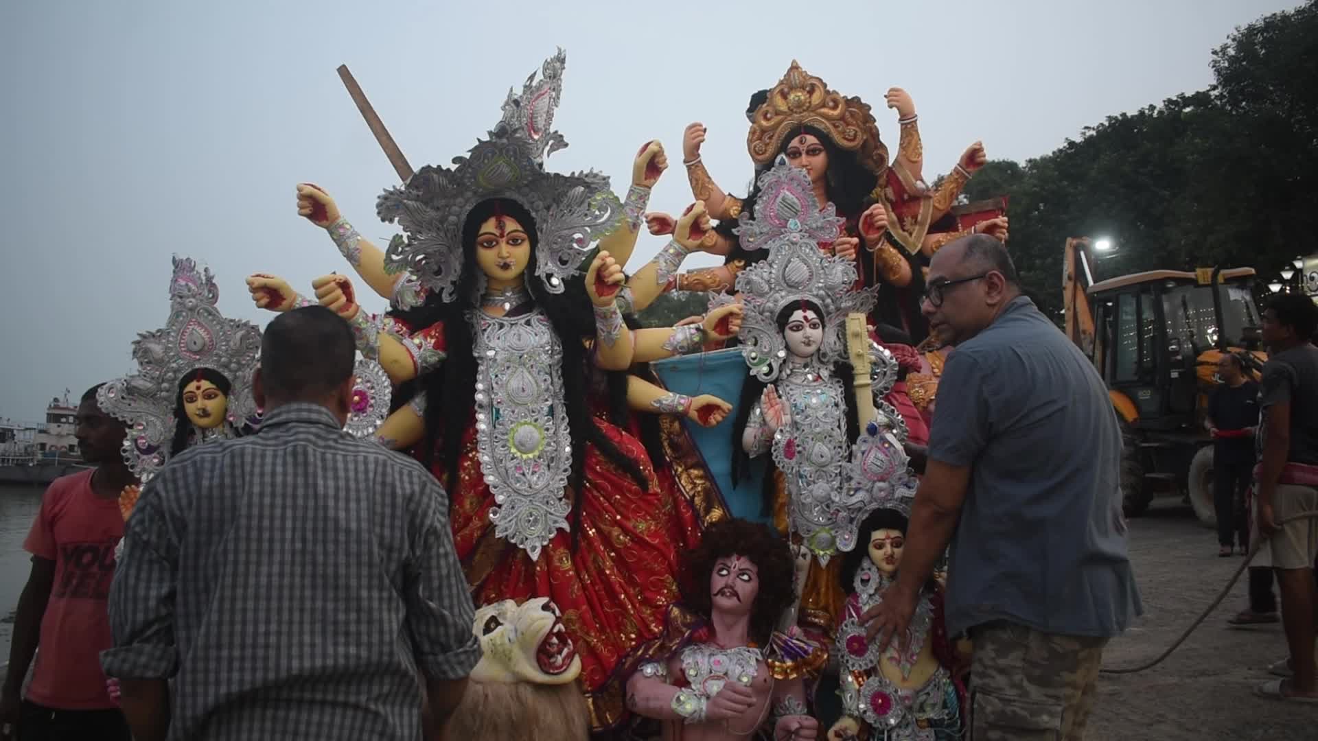 Durga idol immersion in Kolkata, India