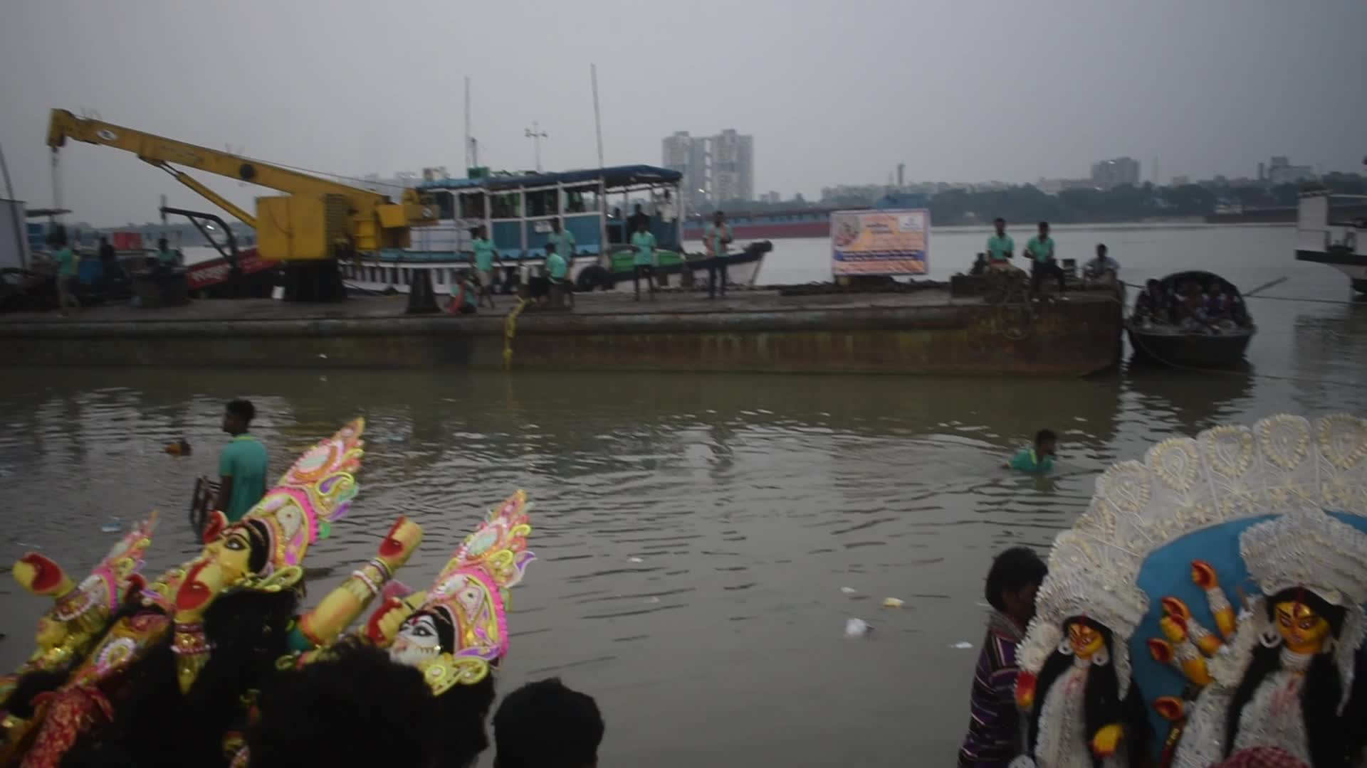 Durga idol immersion in Kolkata, India