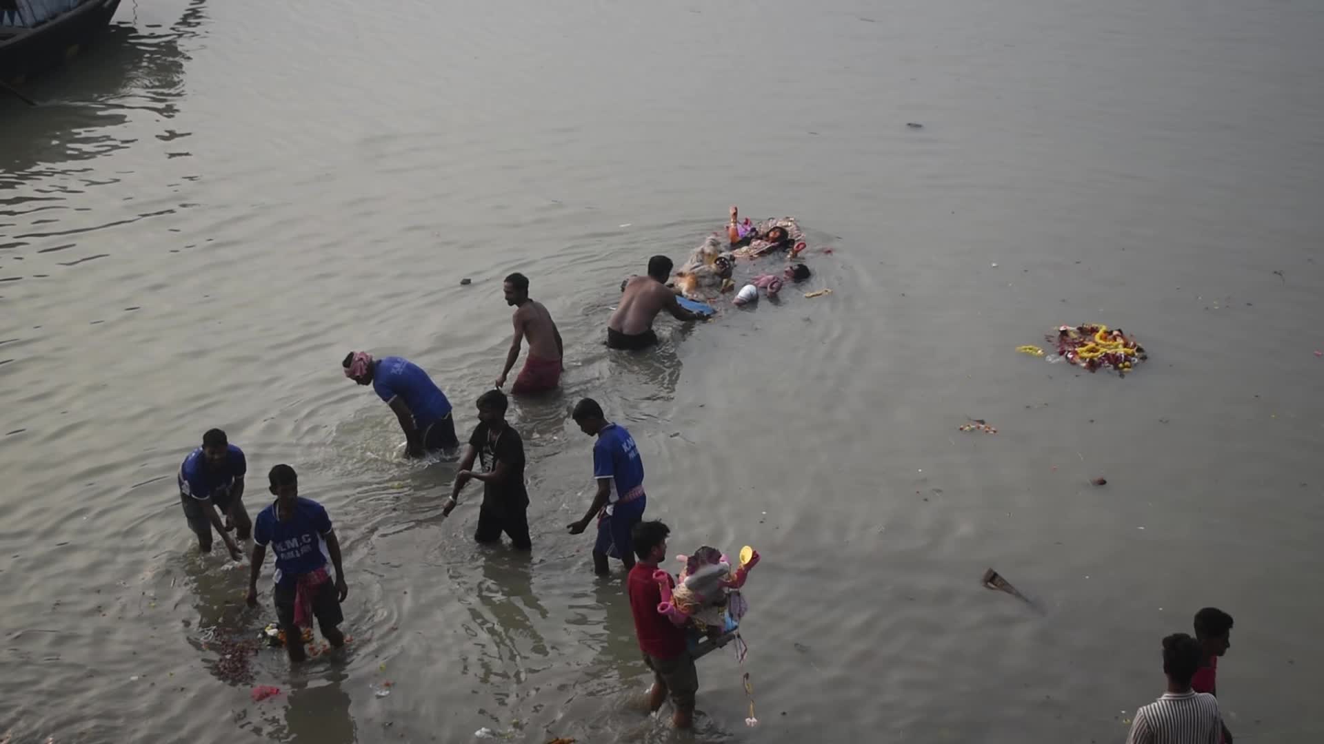 Durga idol immersion in Kolkata, India