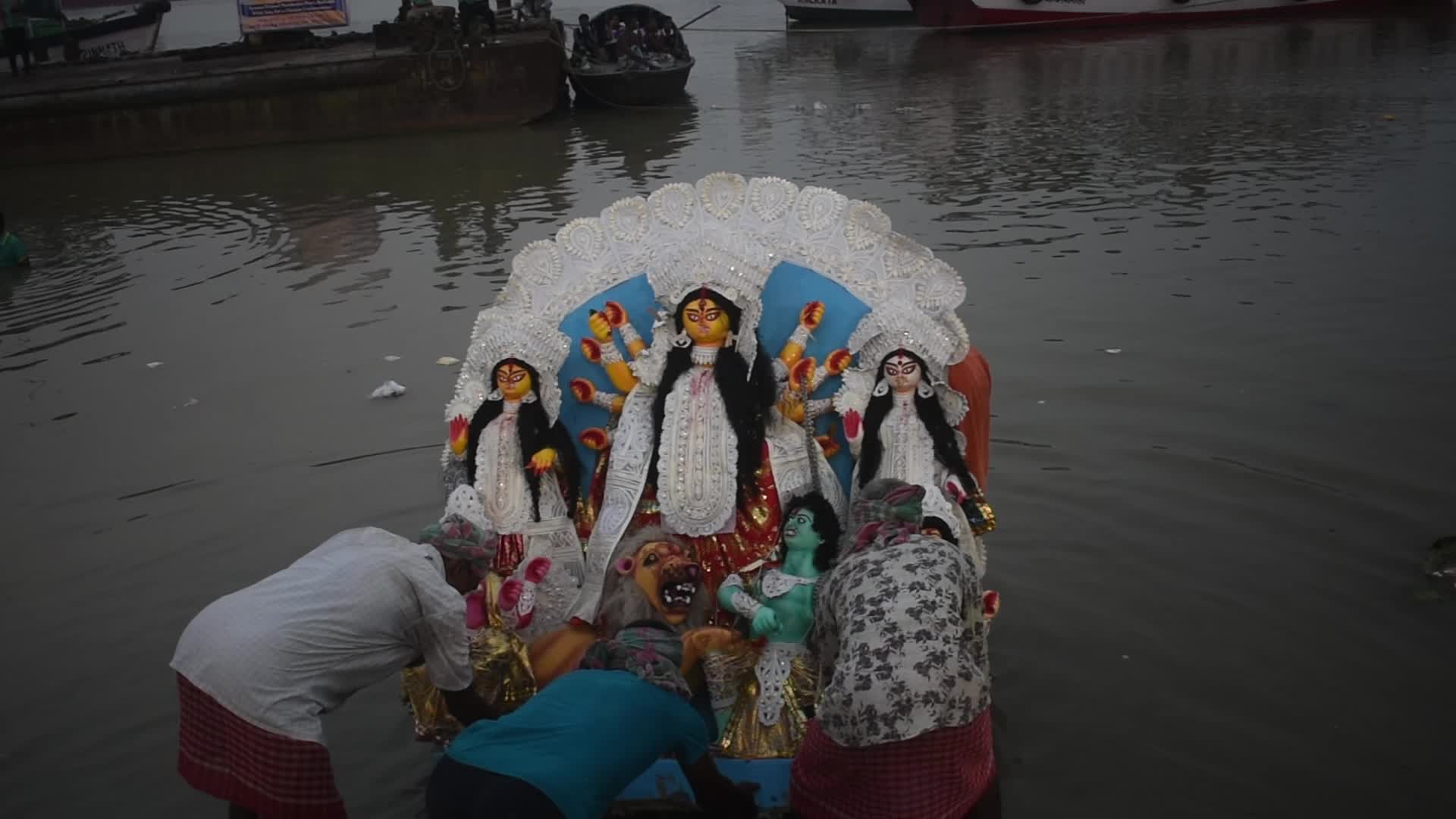 Durga idol immersion in Kolkata, India