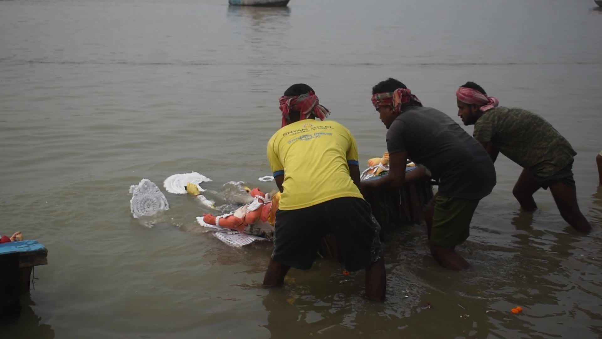 Durga idol immersion in Kolkata, India
