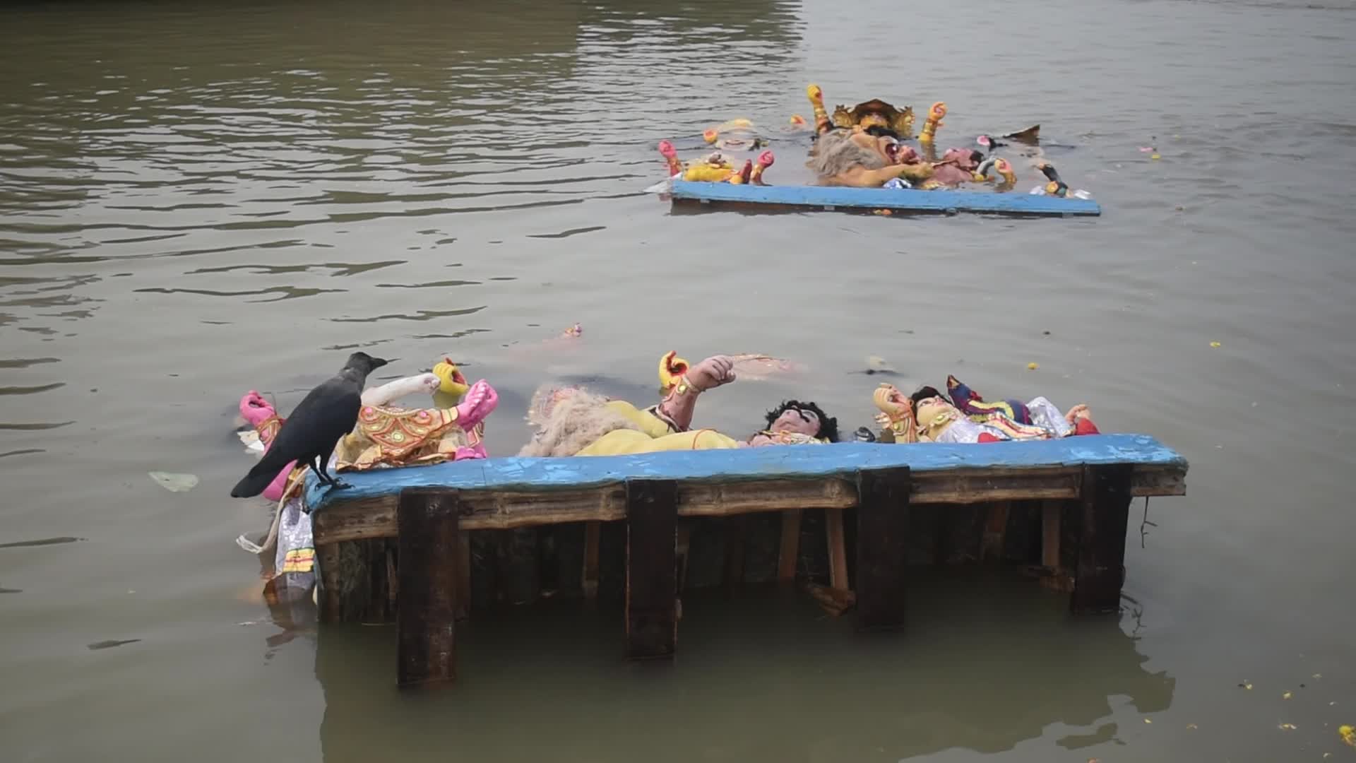 Durga idol immersion in Kolkata, India