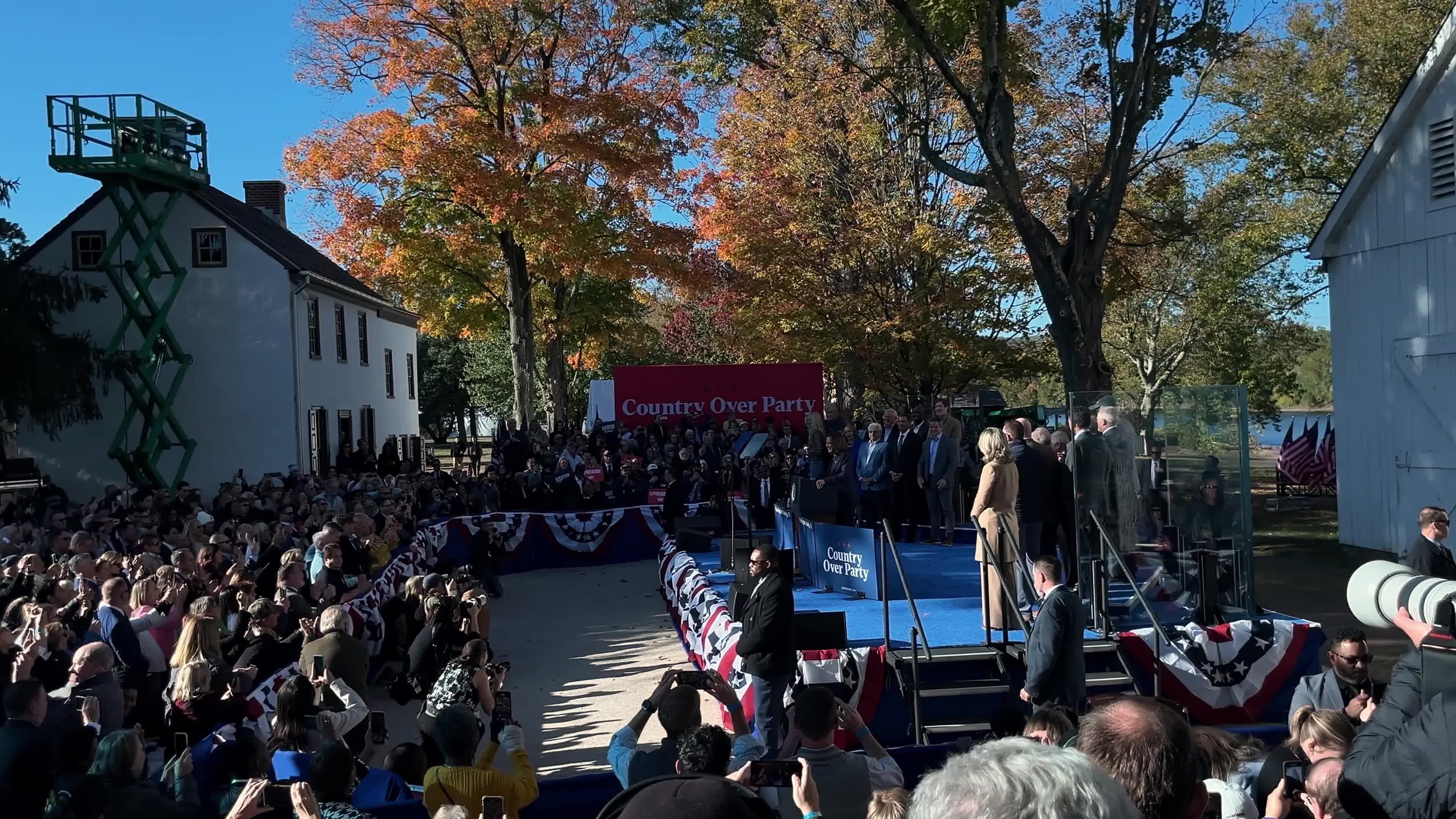 Kamala Harris speaks on stage at Republicans for Harris rally in Pennsylvania