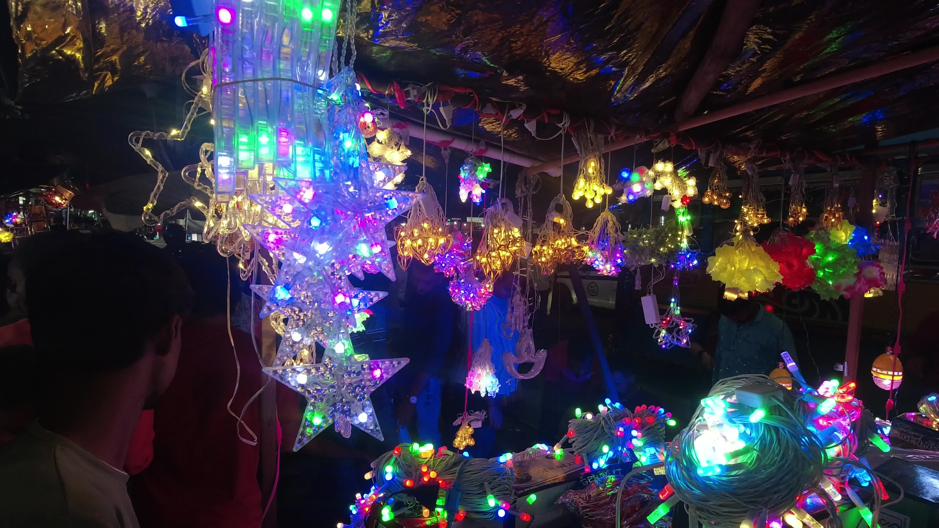Decorative lights at a market ahead of Diwali celebration in India.