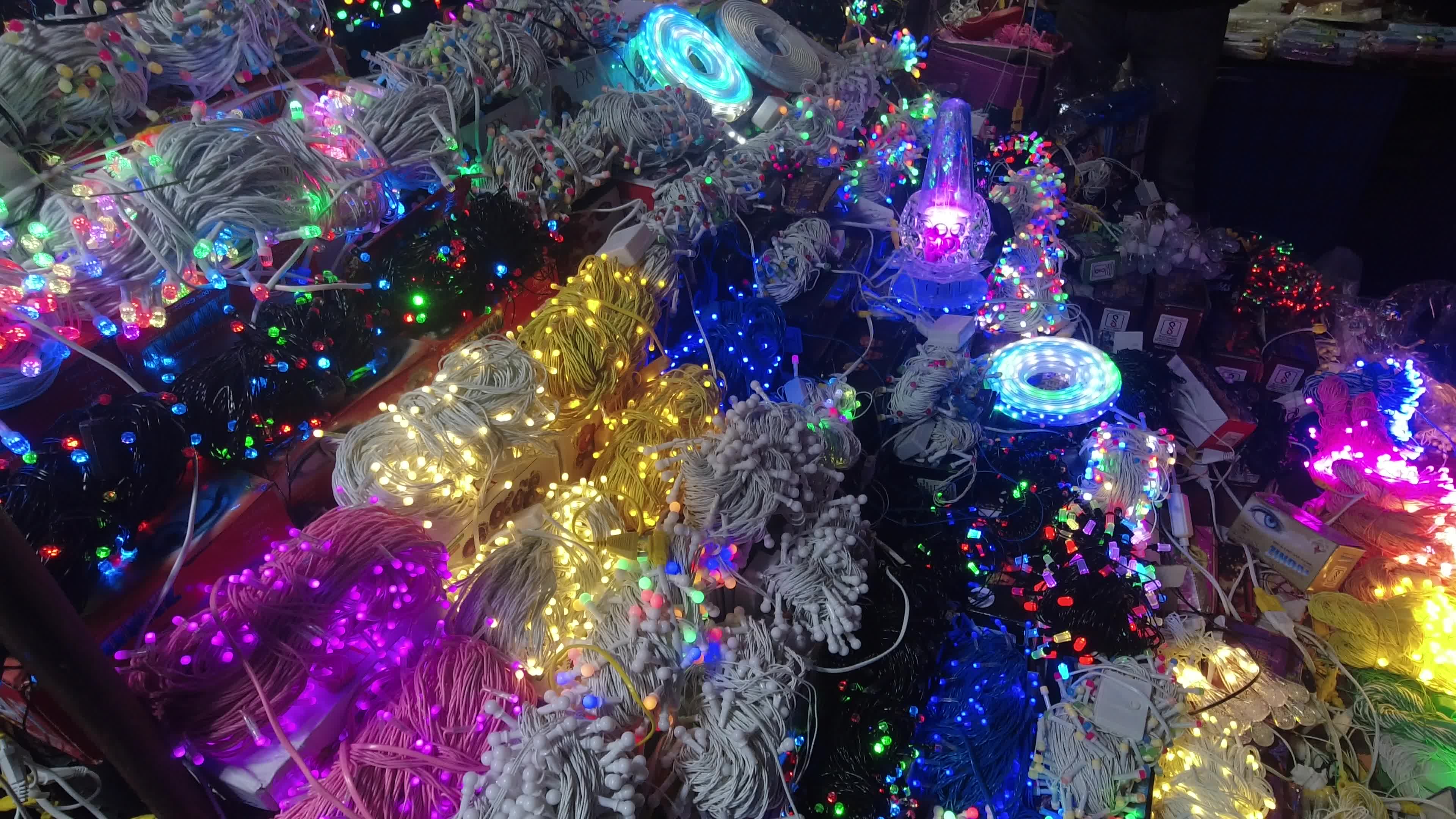 Decorative lights at a market ahead of Diwali celebration in India.