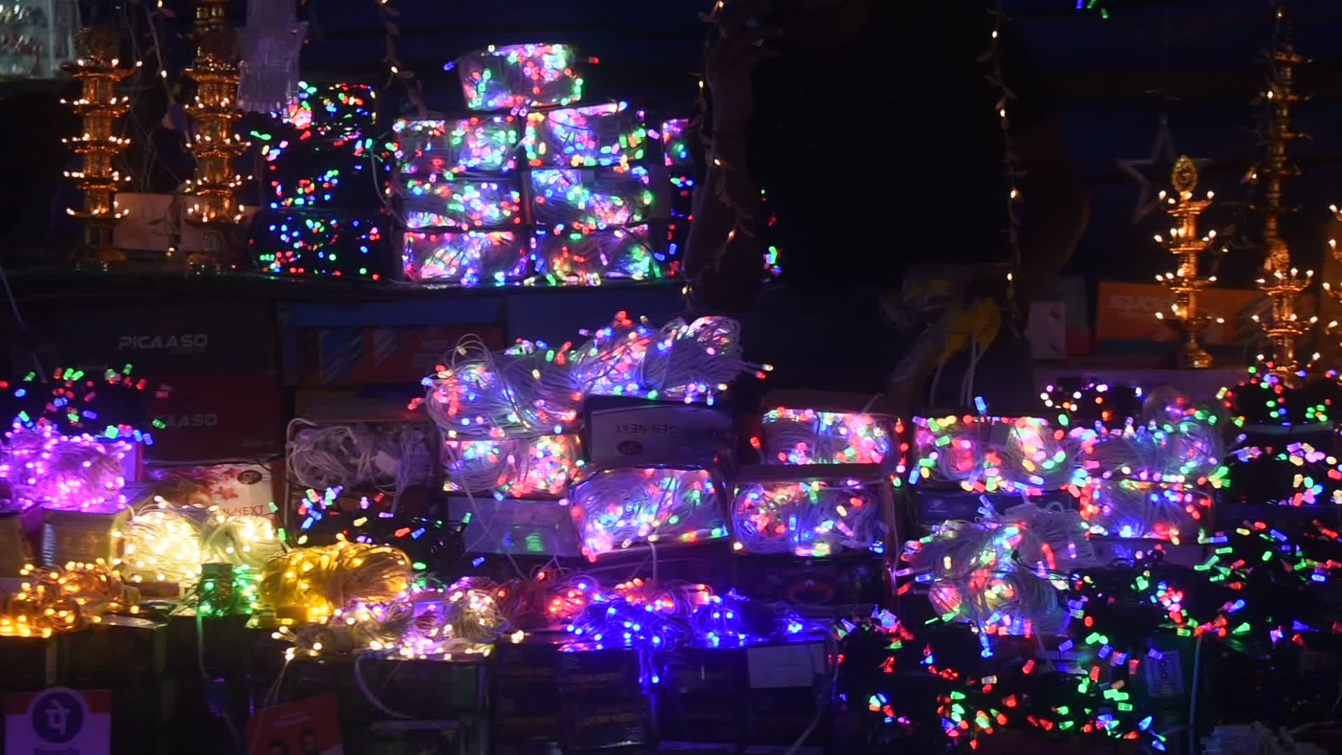 Decorative lights at a market ahead of Diwali celebration in India.
