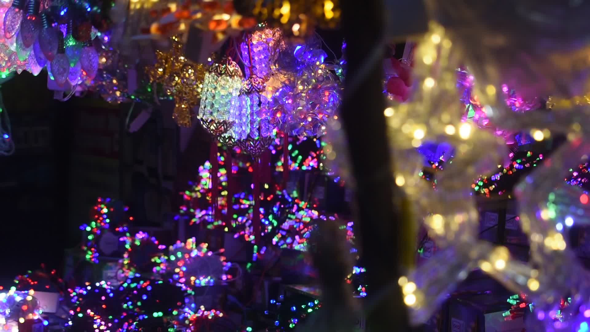 Decorative lights at a market ahead of Diwali celebration in India.