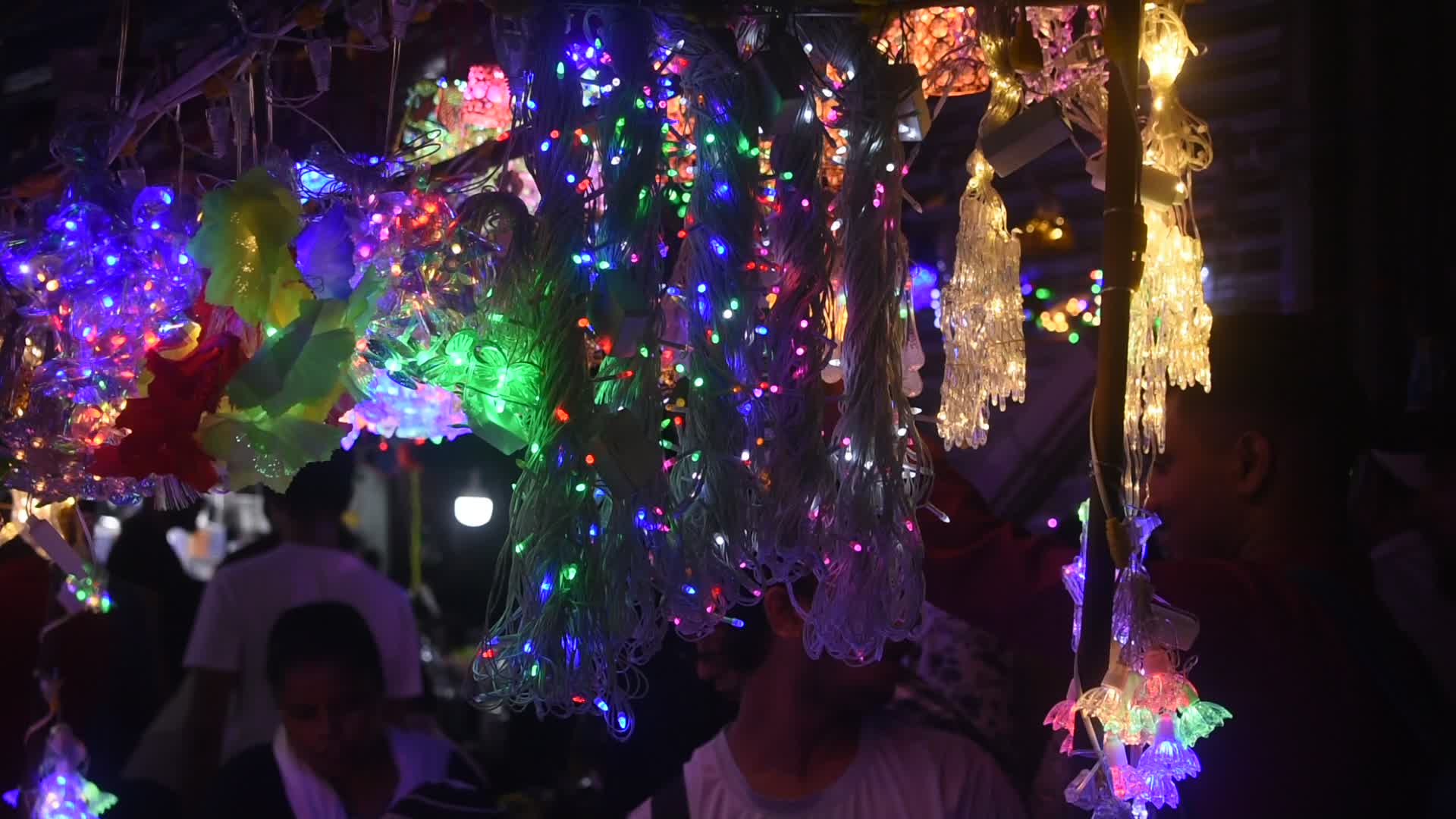 Decorative lights at a market ahead of Diwali celebration in India.
