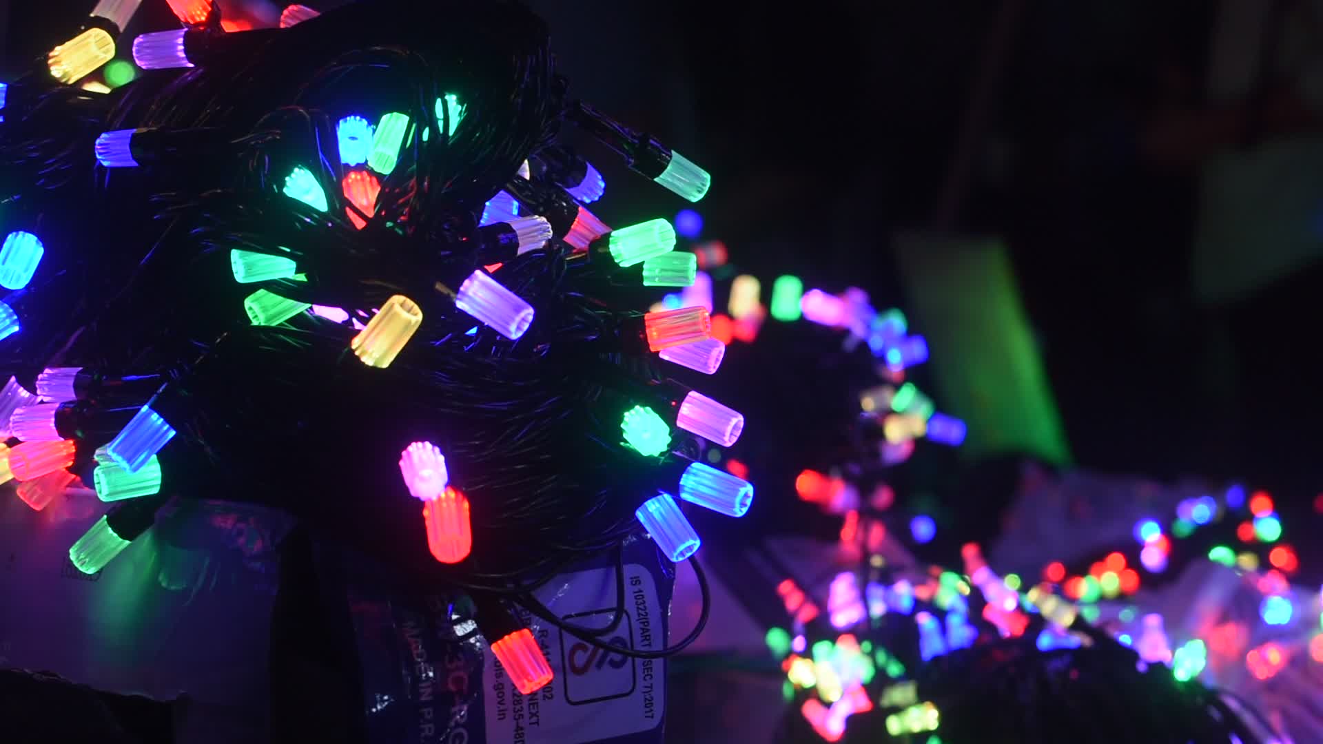 Decorative lights at a market ahead of Diwali celebration in India.