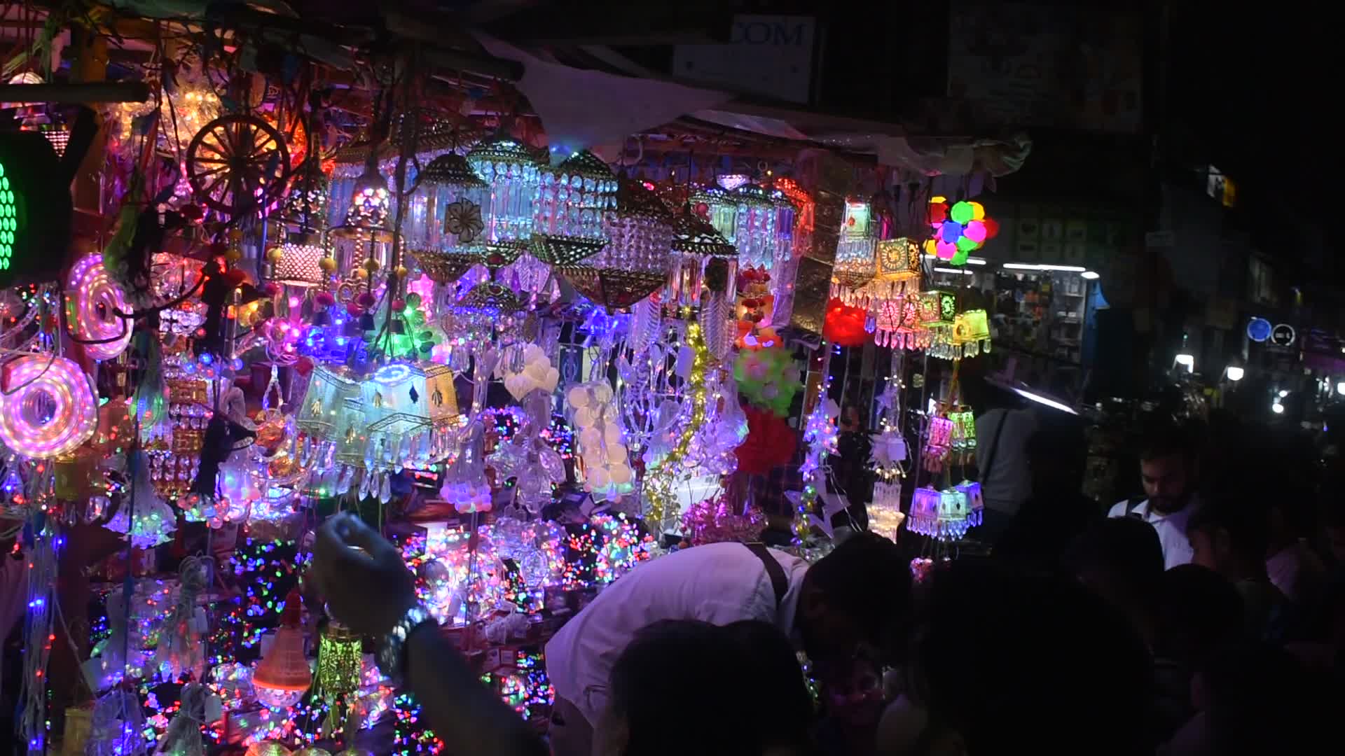 Decorative lights at a market ahead of Diwali celebration in India.