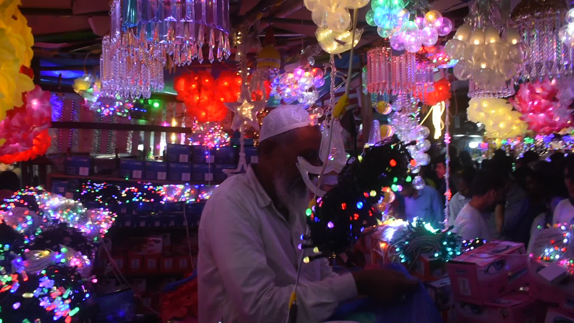 Decorative lights at a market ahead of Diwali celebration in India.