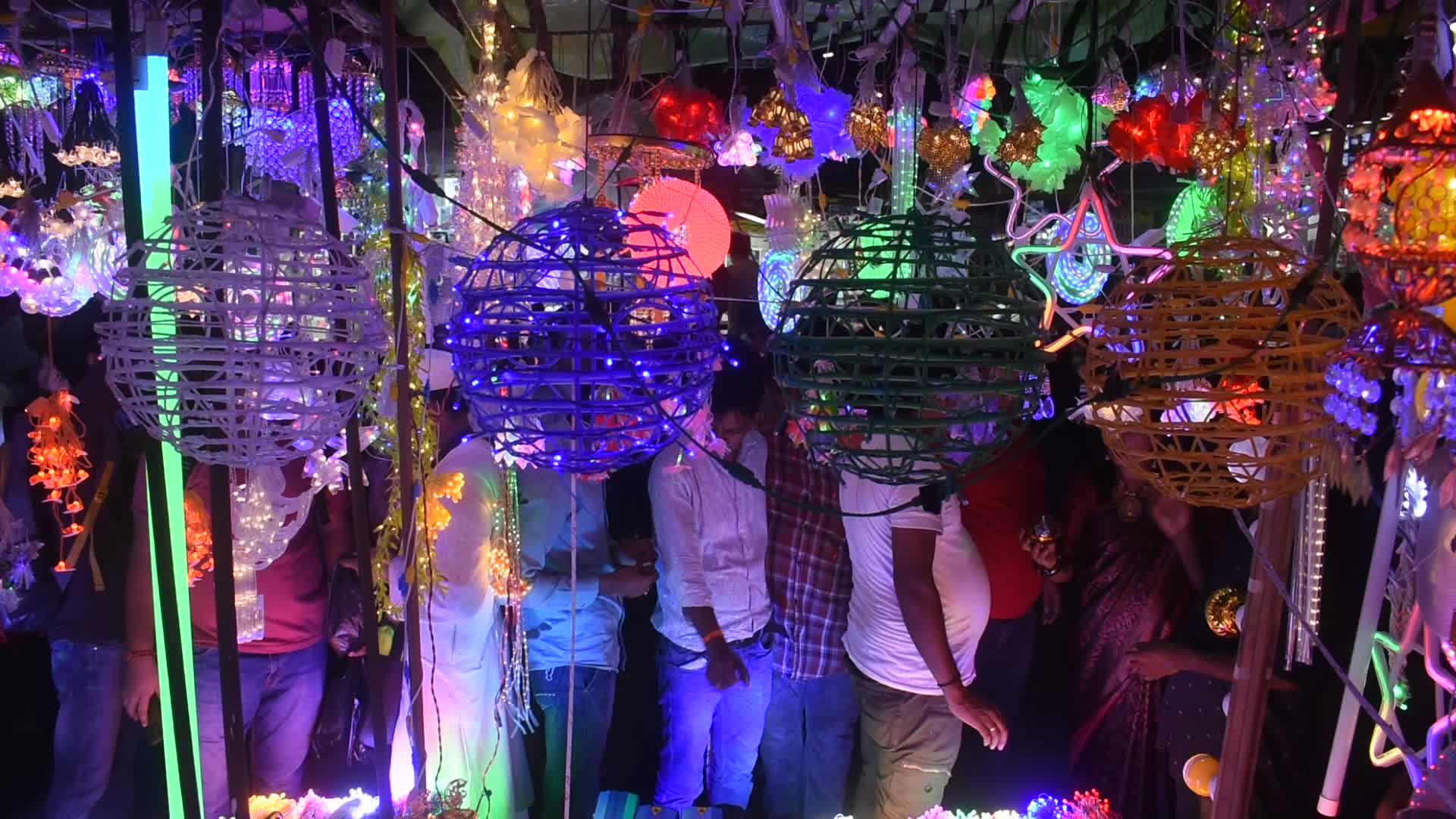 Decorative lights at a market ahead of Diwali celebration in India.