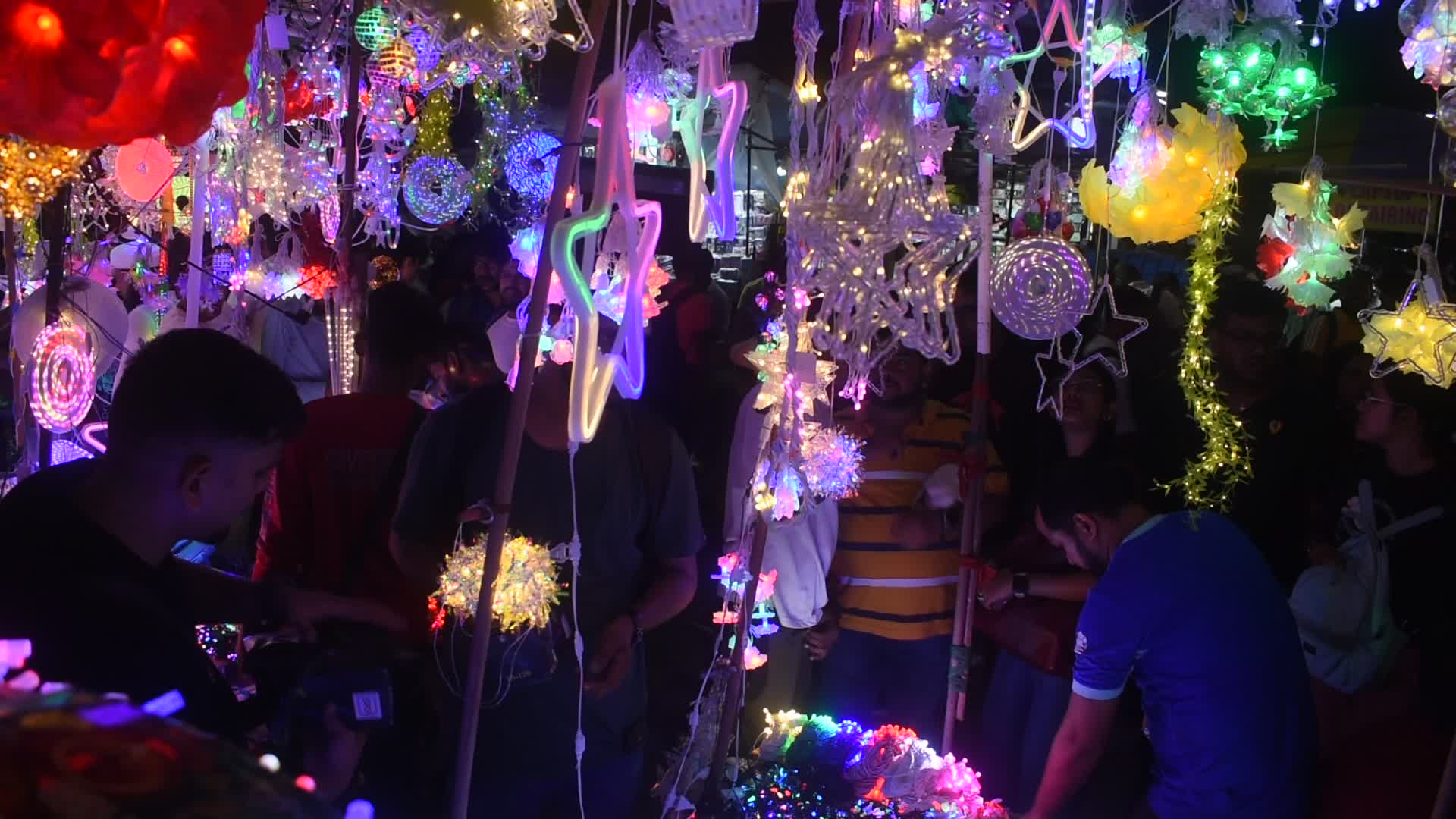 Decorative lights at a market ahead of Diwali celebration in India.