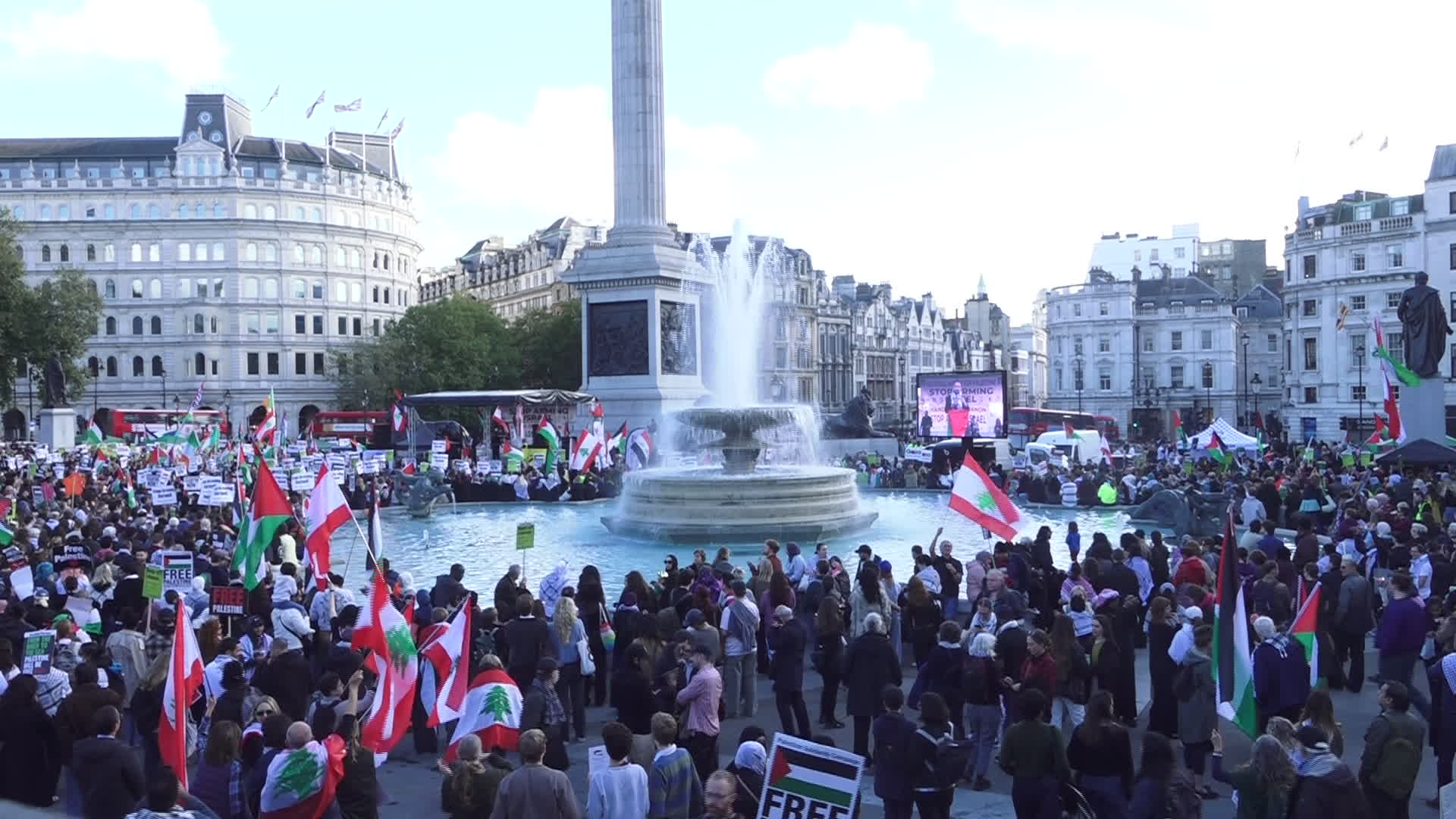 Protesters hold pro-Palestine placards during the demonstration in London