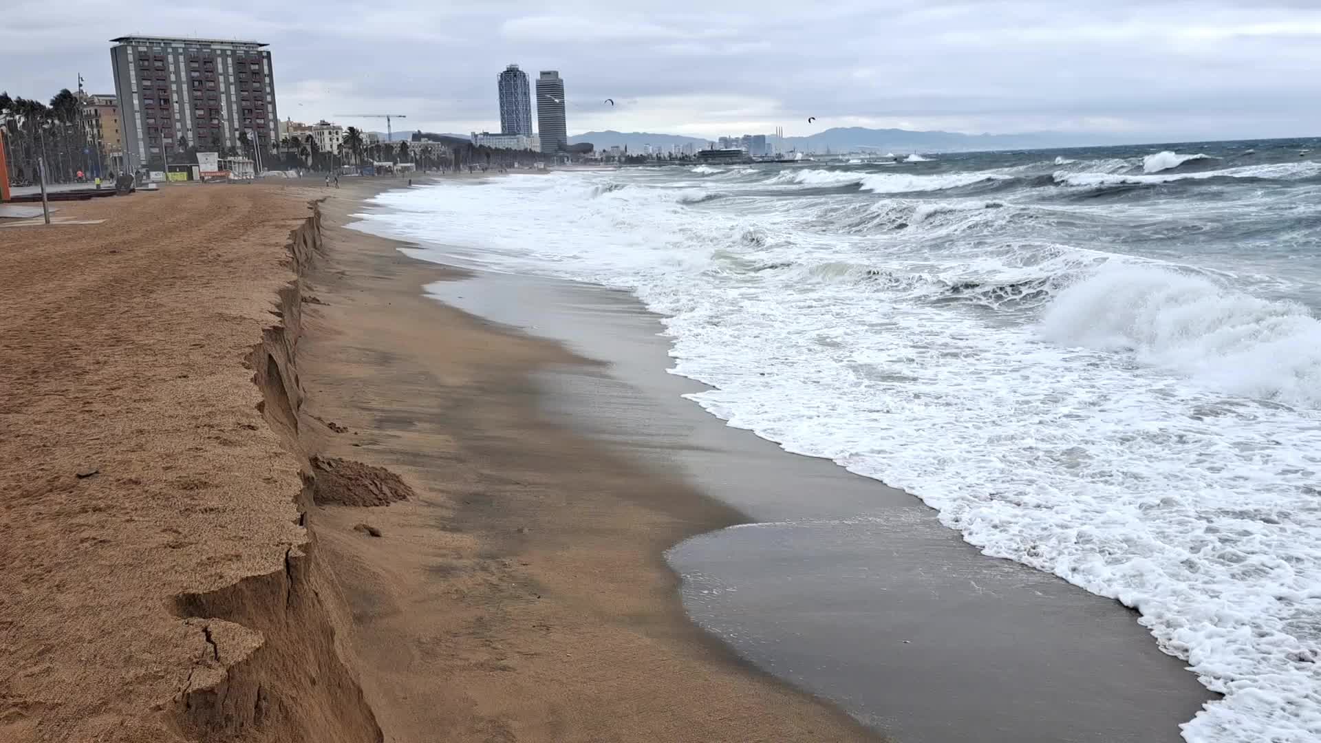 Stormy seas damage Barcelona's beaches.