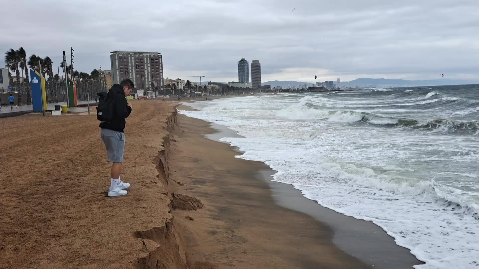 Stormy seas damage Barcelona's beaches.
