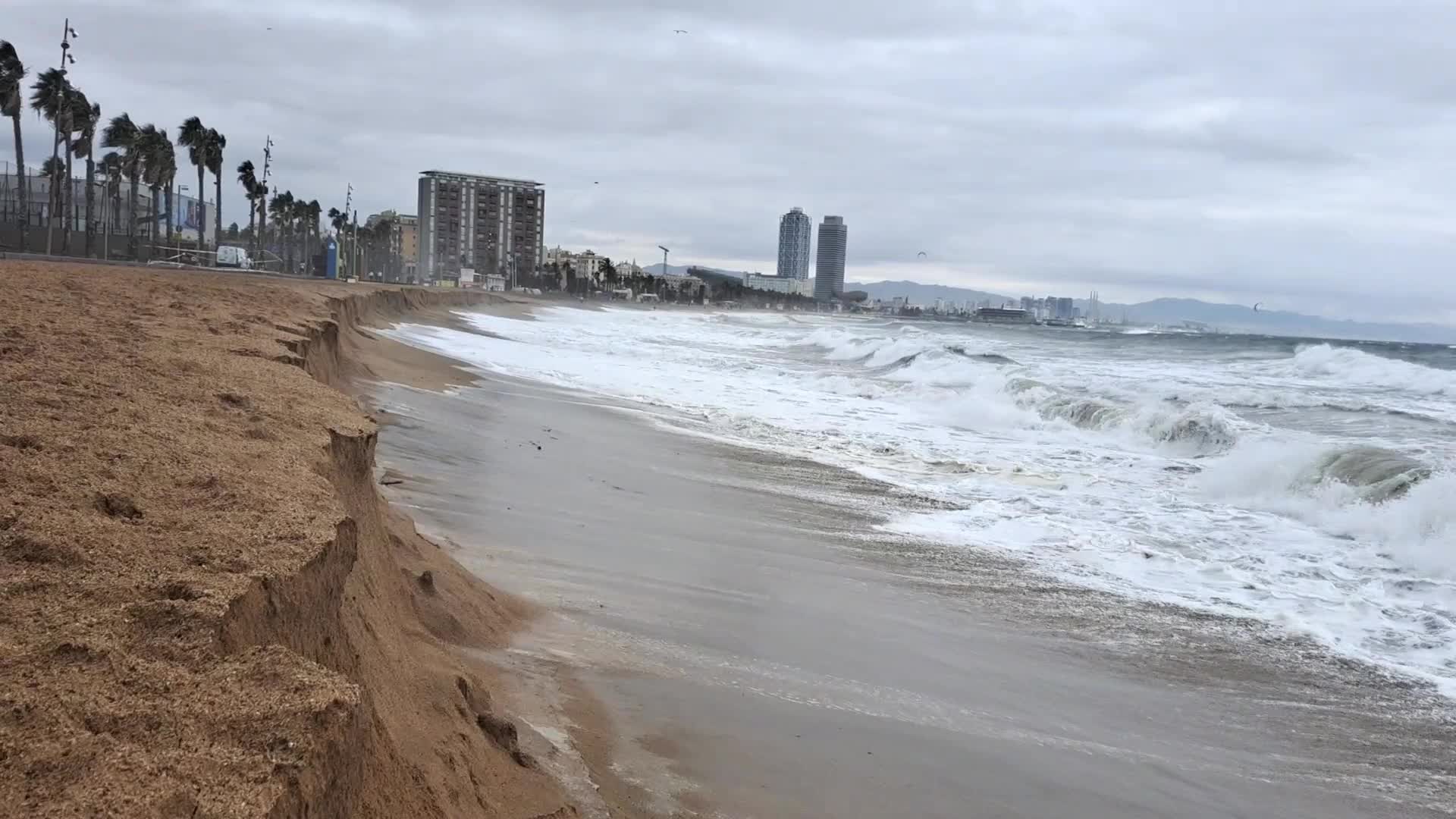 Stormy seas damage Barcelona's beaches.