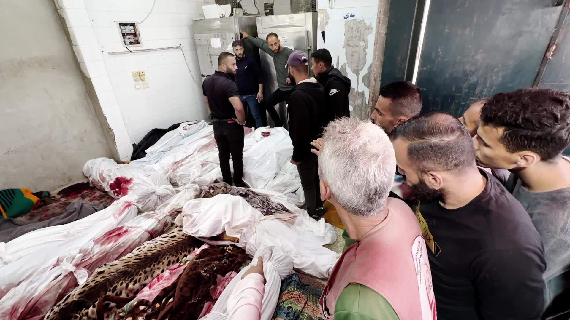 Palestinians Mourn Victims of Israeli Airstrike at al-Aqsa Martyrs Hospital in Central Gaza