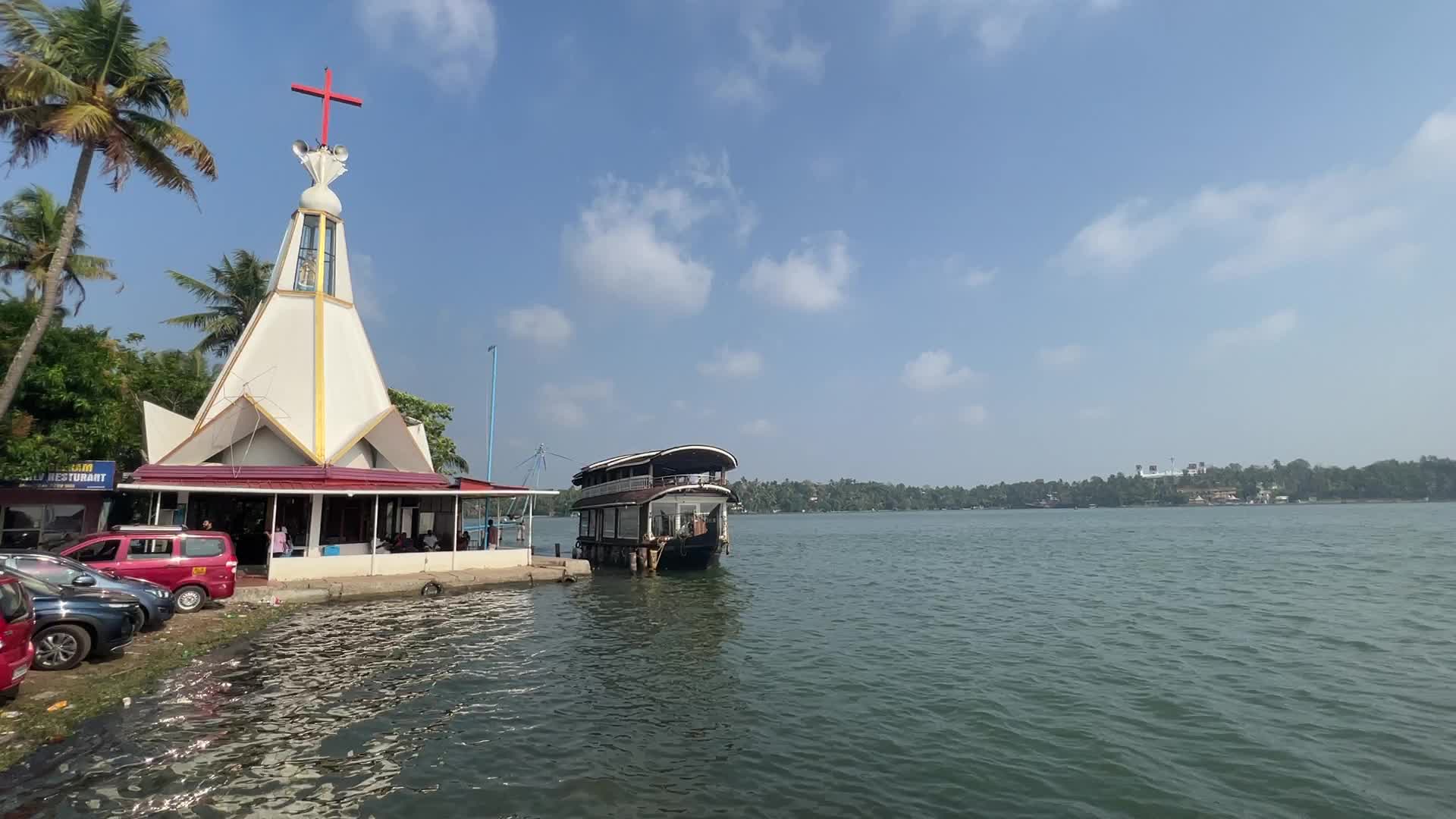 Small church by the Ashtamudi Lake