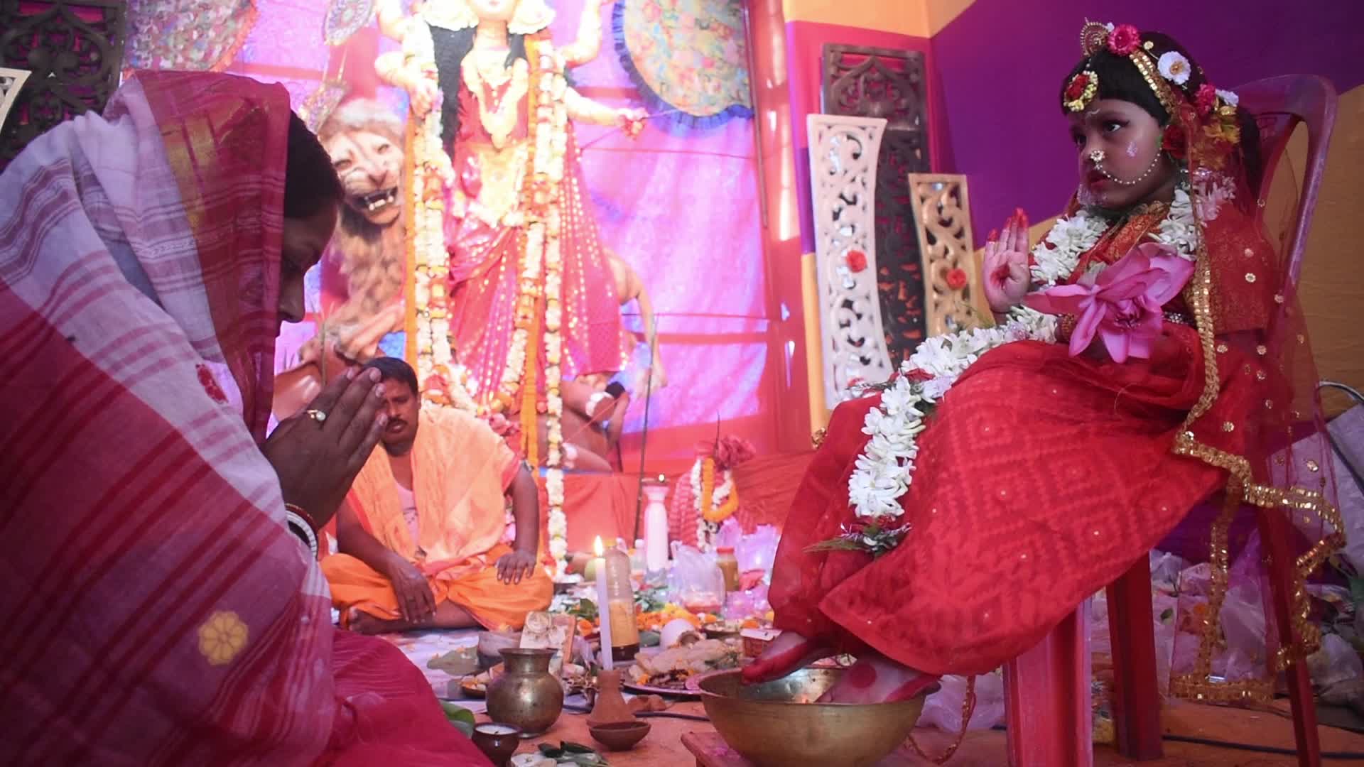 Kumari Puja on the ocassion of Jagadhatri Puja in India