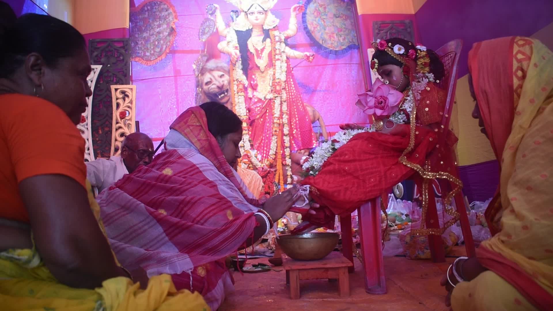 Kumari Puja on the ocassion of Jagadhatri Puja in India