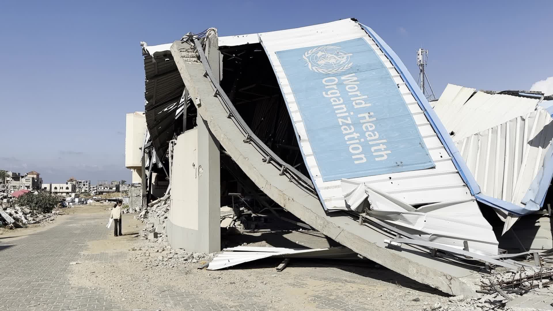 Damaged World Health Organisation storage center hit in recent Israeli Airstrike In Gaza