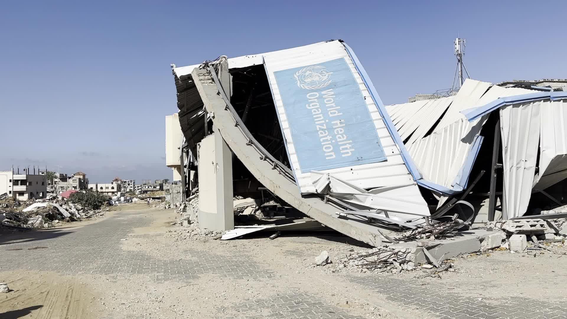 Damaged World Health Organisation storage center hit in recent Israeli Airstrike In Gaza
