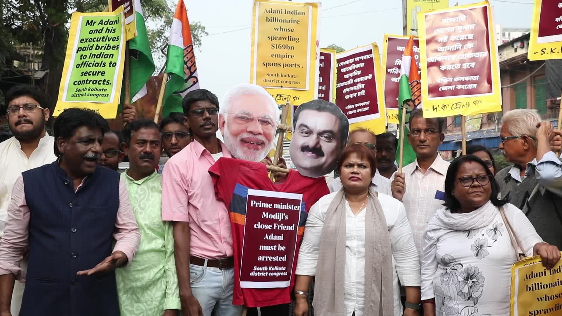 Indian Business Tycoon's Adani Protest In Kolkata, India