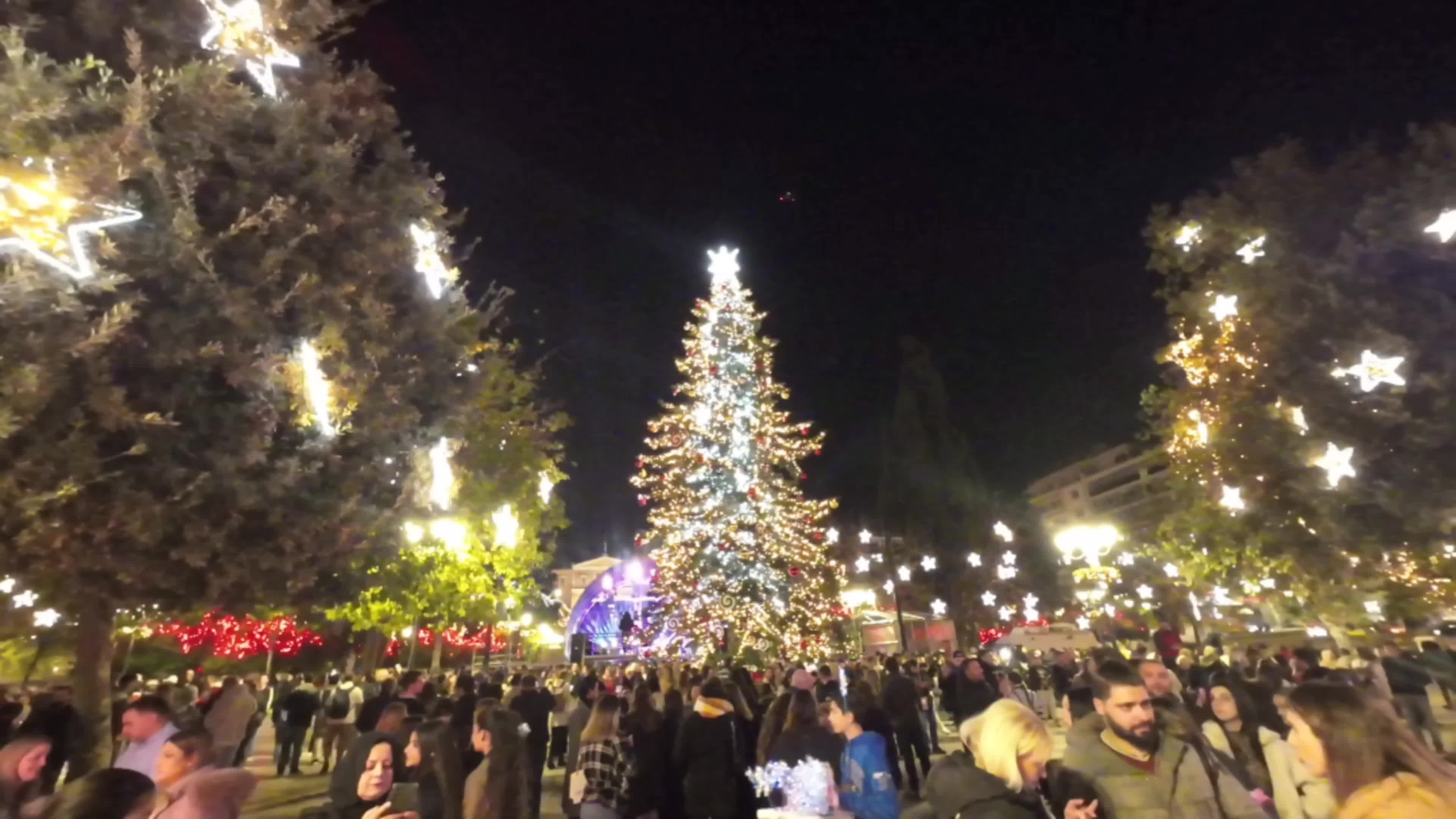 Illumination Of Christmas Tree In Athens