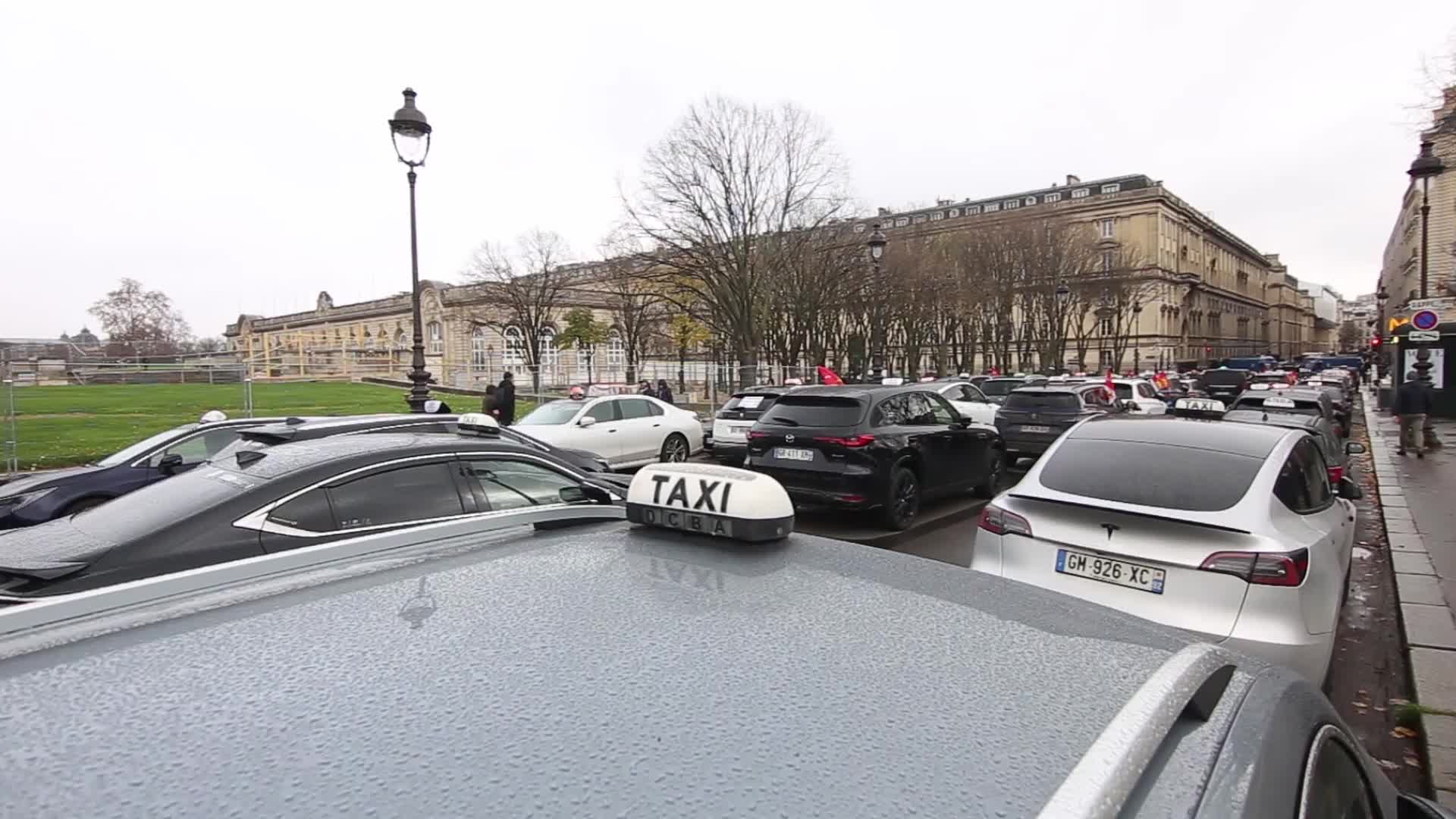 French Taxi drivers protest in Paris, France