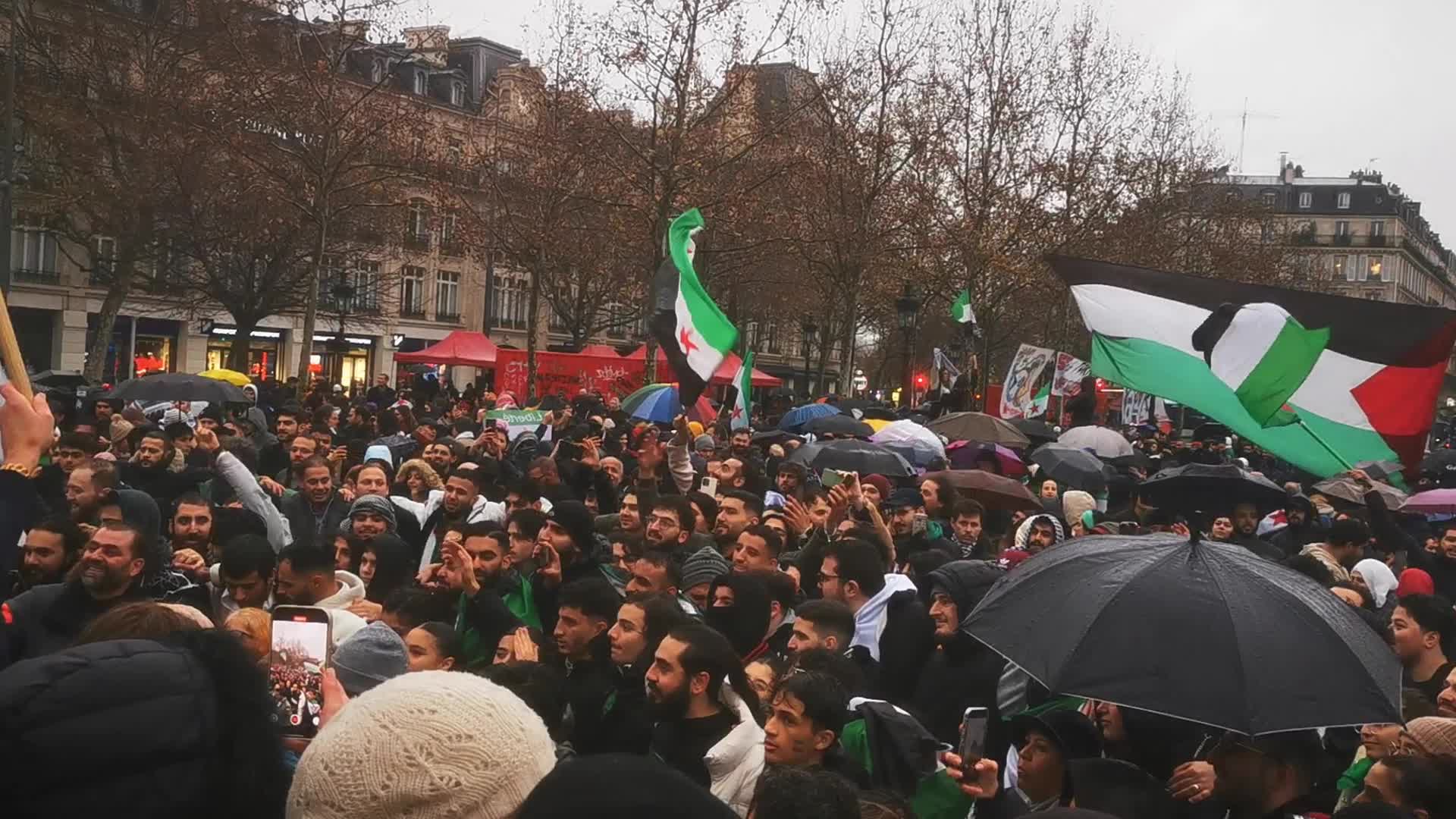 Members of the Syrian community celebrate the fall of Syrian president Bashar al-Assad 
