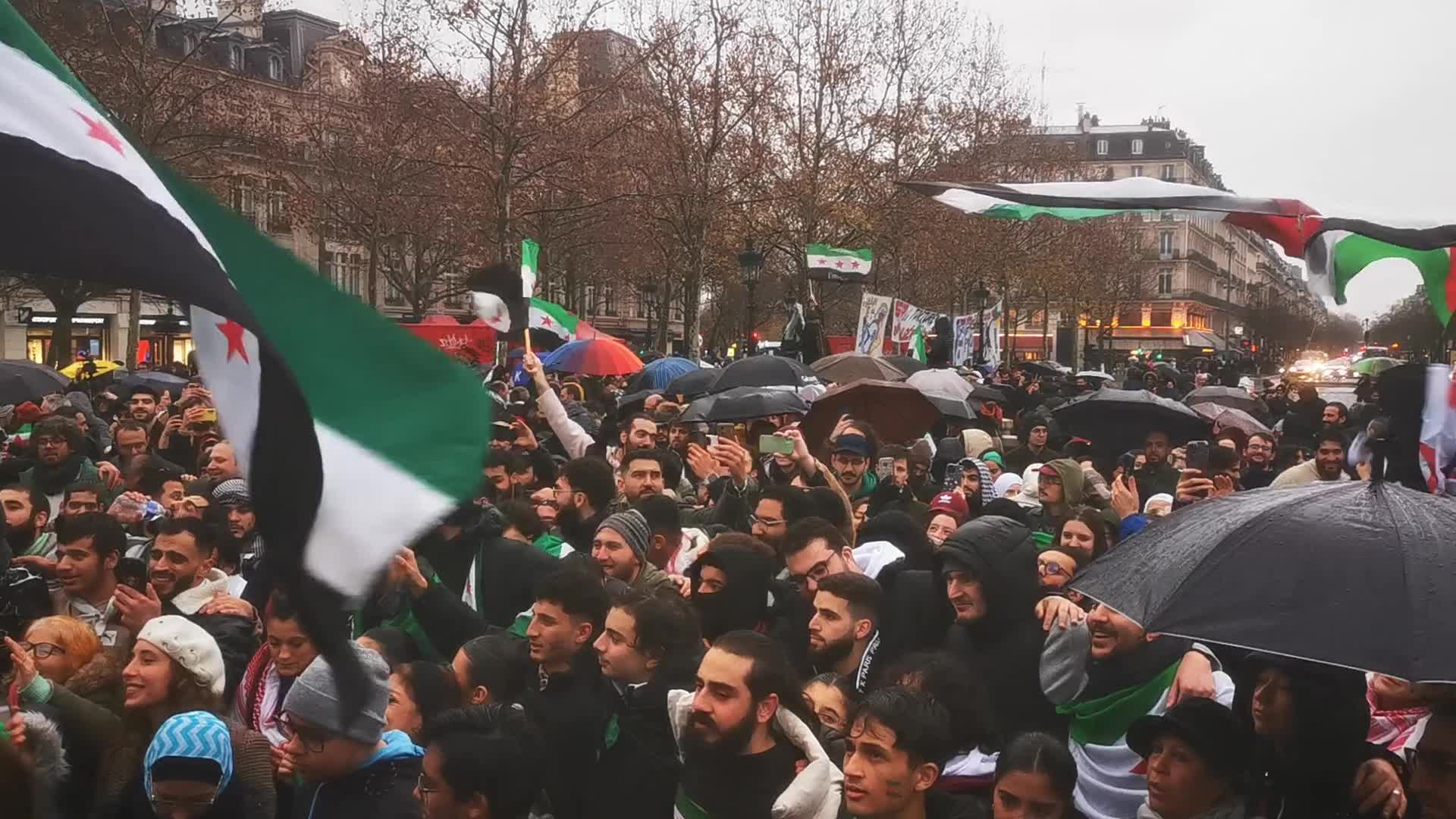 Members of the Syrian community celebrate the fall of Syrian president Bashar al-Assad 
