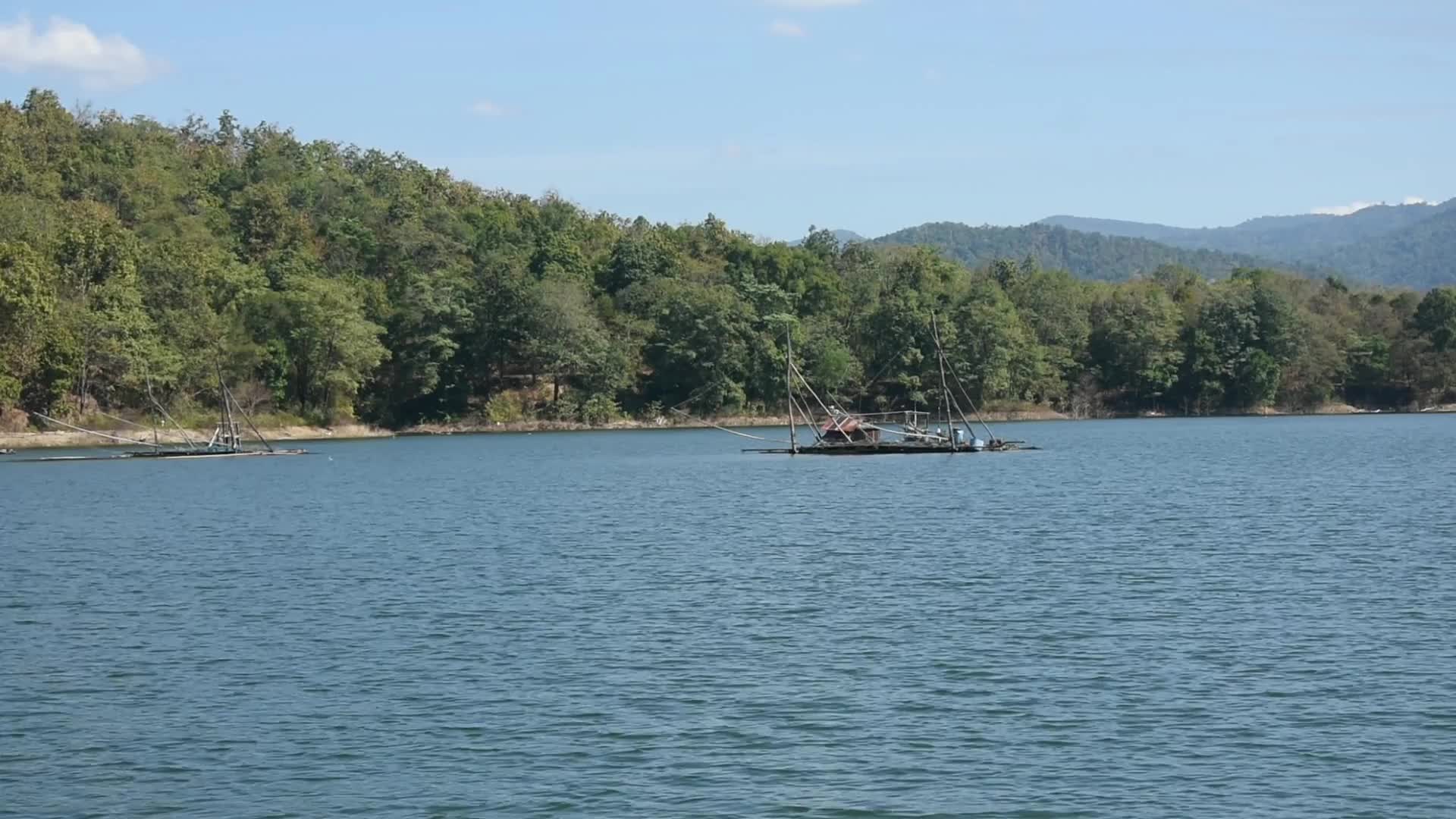 General view show fishing boats at Queen Sirikit Dam.