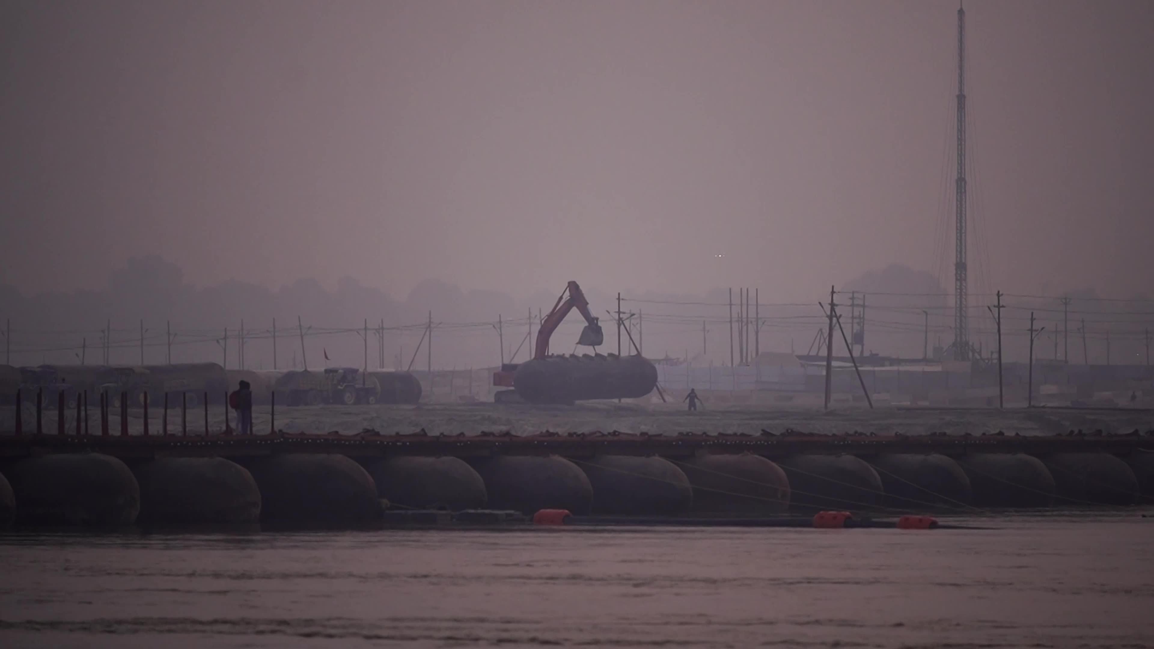 A view of floating pontoon bridge across the river Ganges