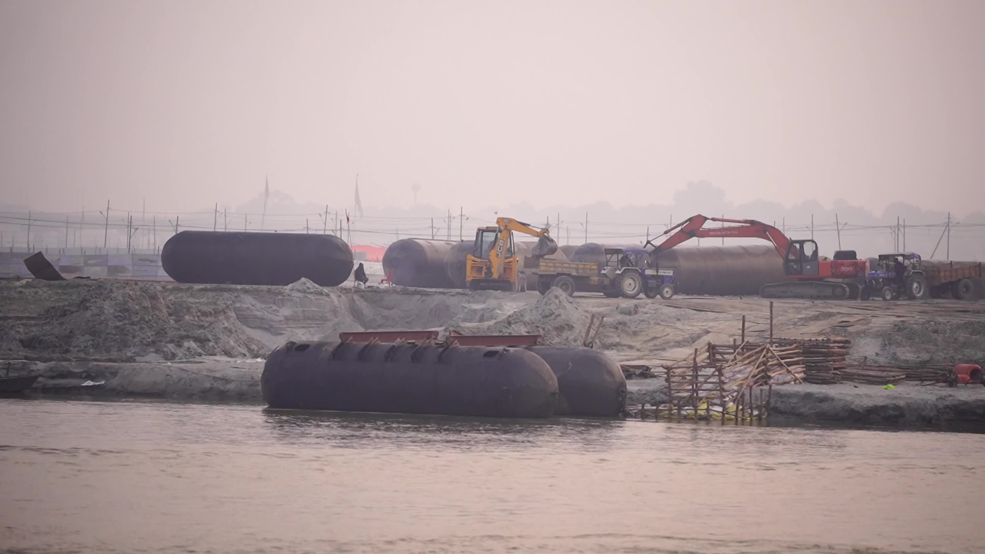 A view of floating pontoon bridge across the river Ganges