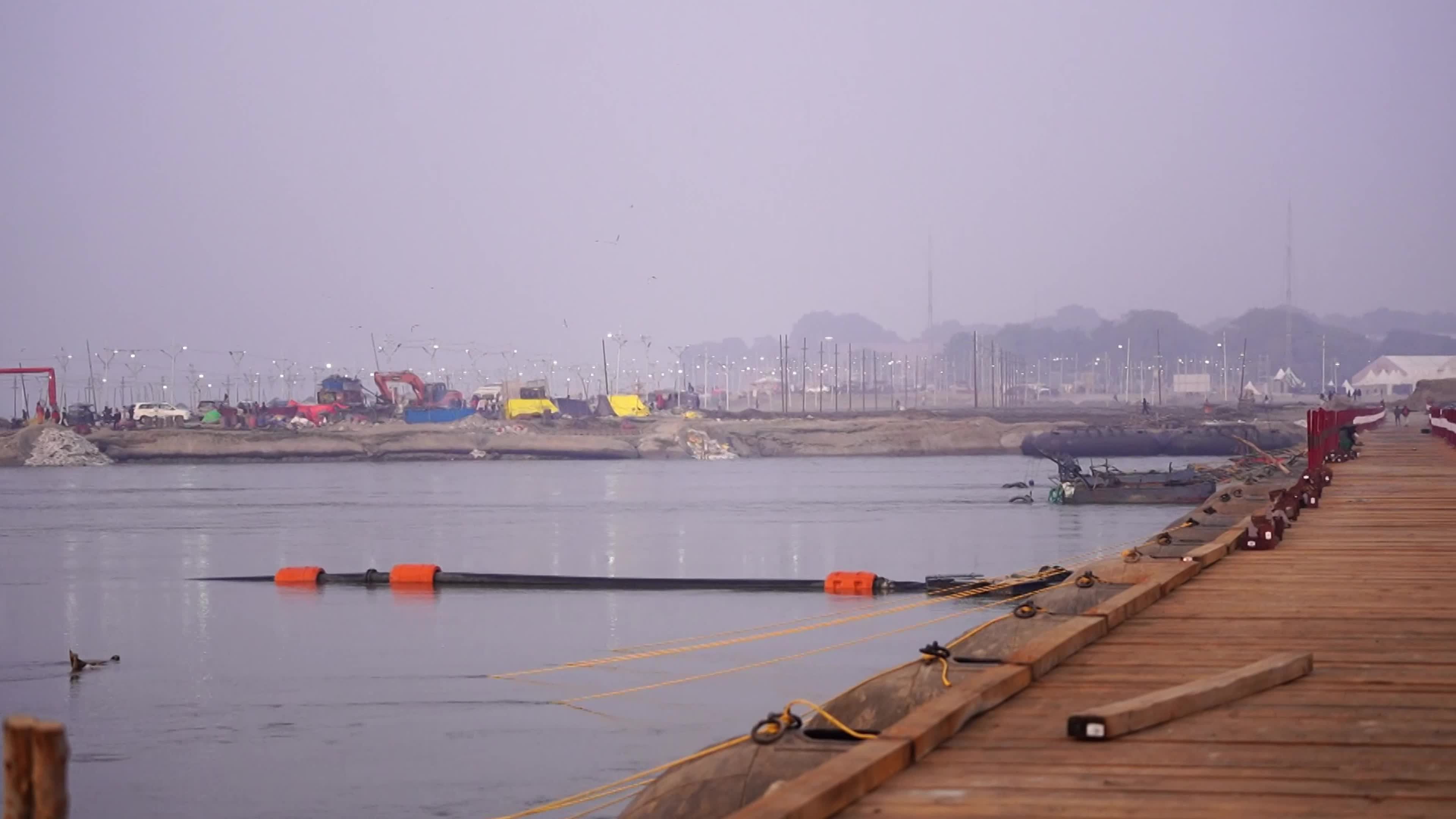 A view of floating pontoon bridge across the river Ganges