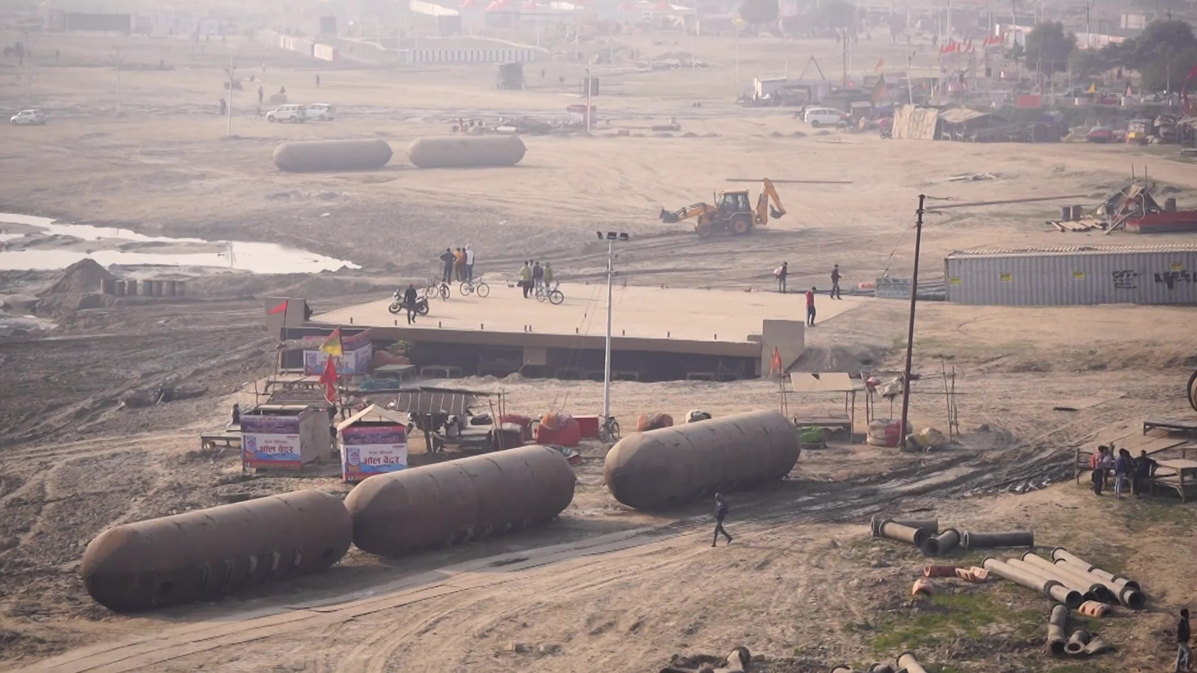 A view of floating pontoon bridge across the river Ganges