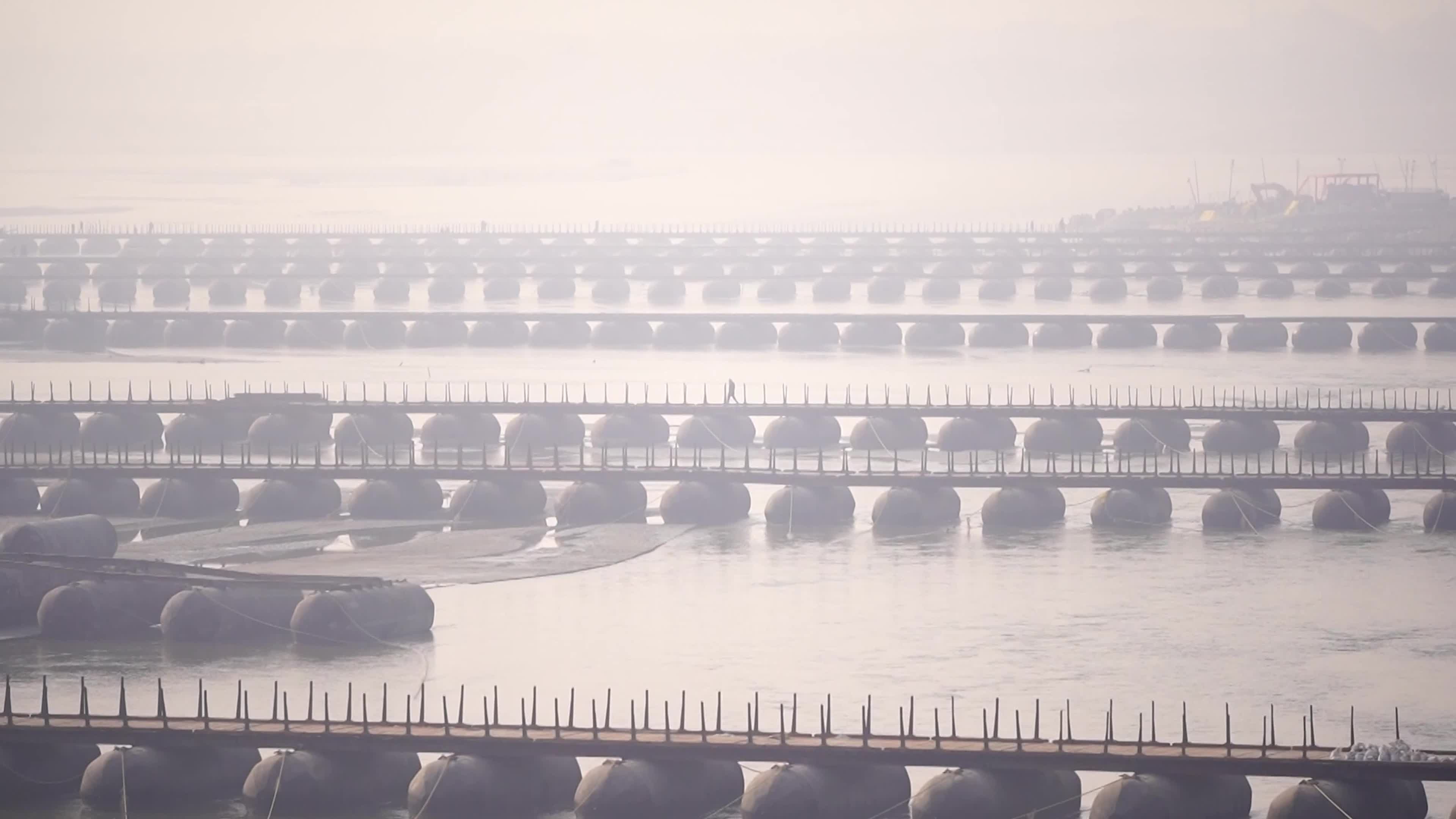 A view of floating pontoon bridge across the river Ganges