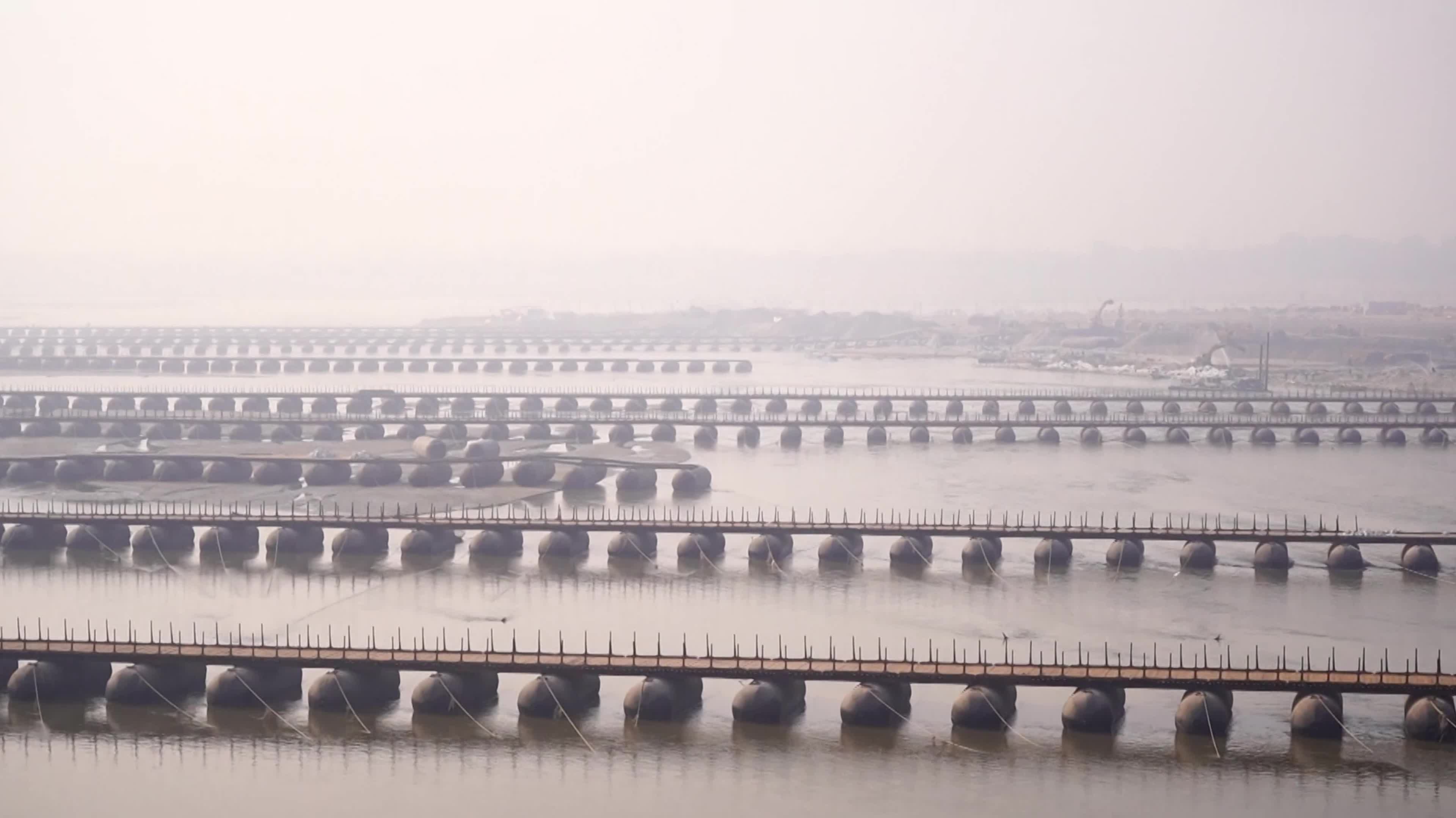 A view of floating pontoon bridge across the river Ganges