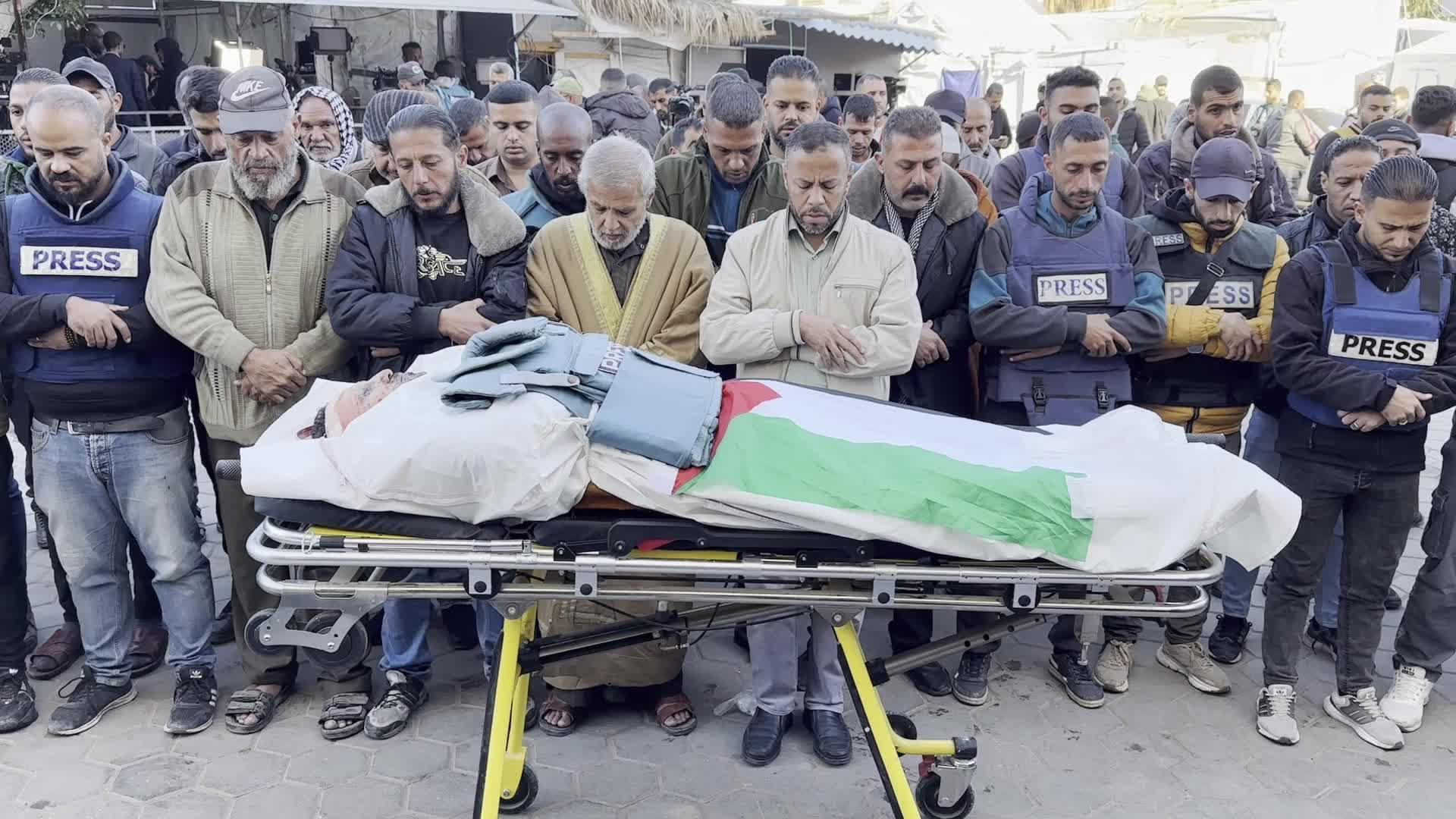 Mourners Gather at Funeral of Al Jazeera Journalist Ahmed Al-Louh in Gaza