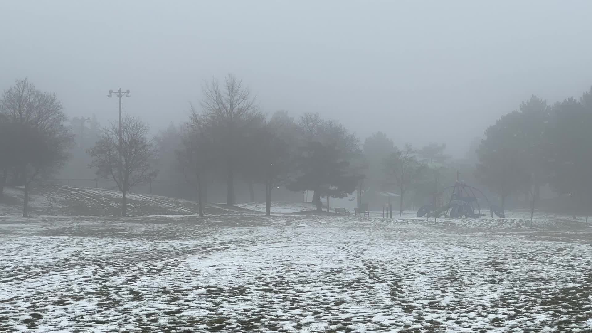 Cold and rainy foggy morning in Toronto, Canada