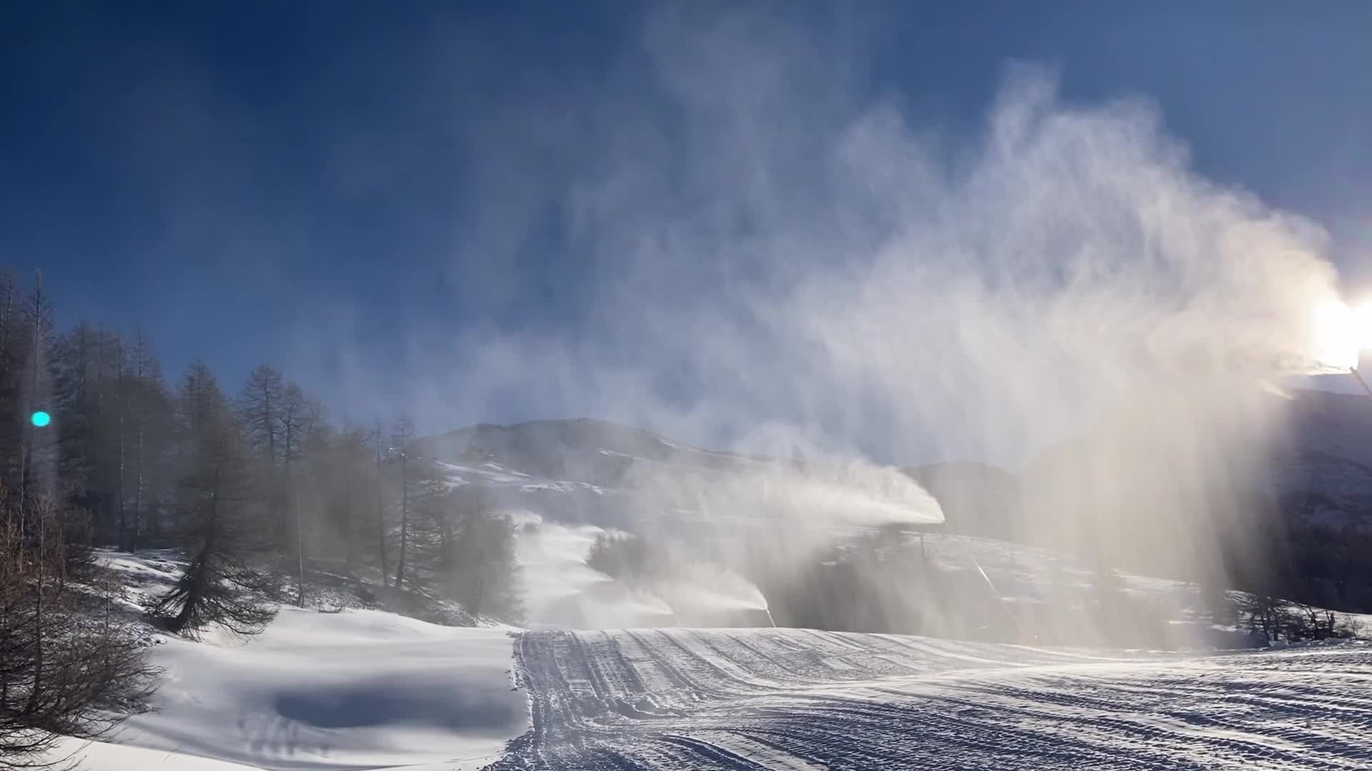Snowmaking system in action in Sestrieres