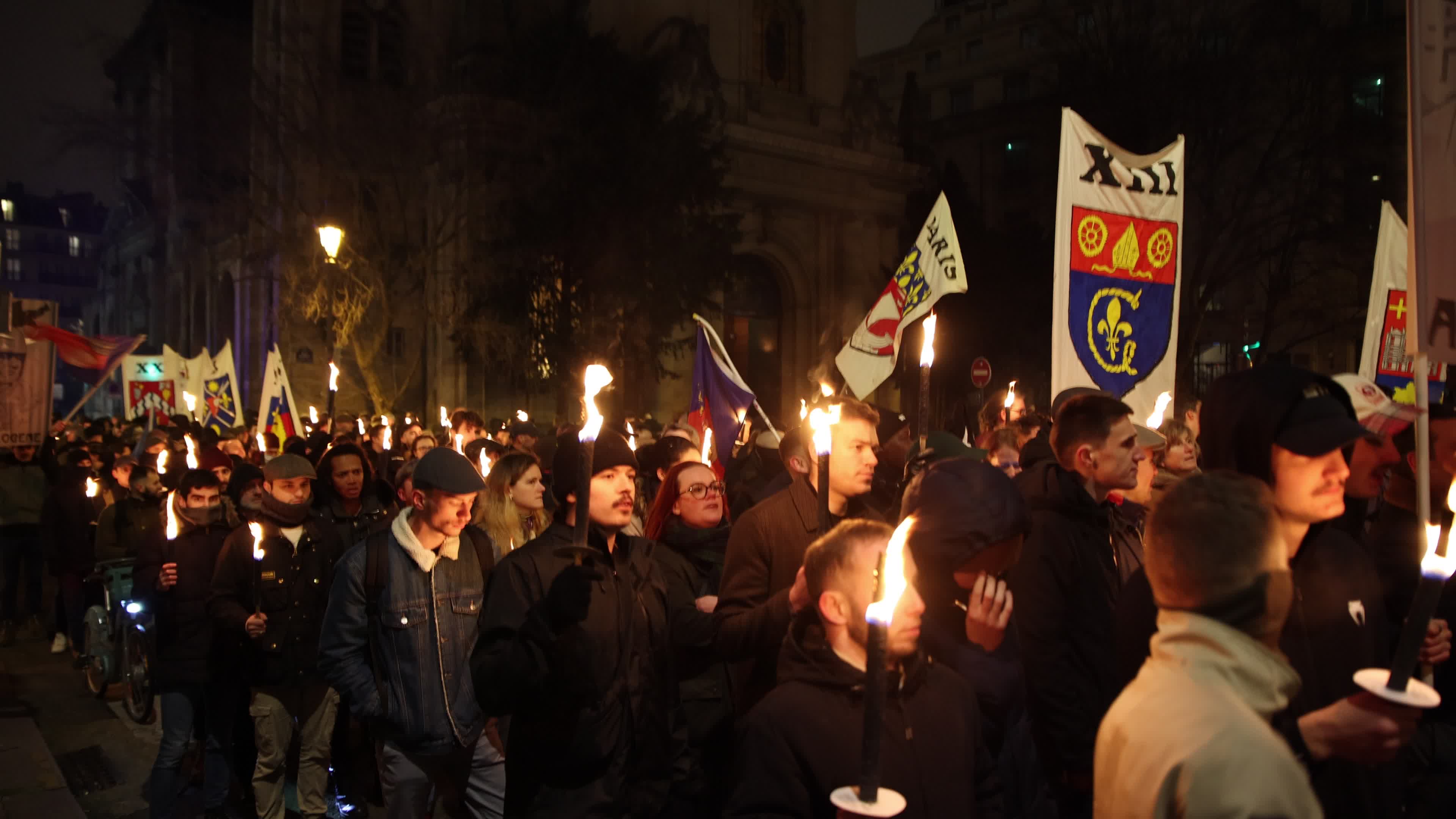 The torchlight march of Paris Fierte , an identitarian far-right association in Paris