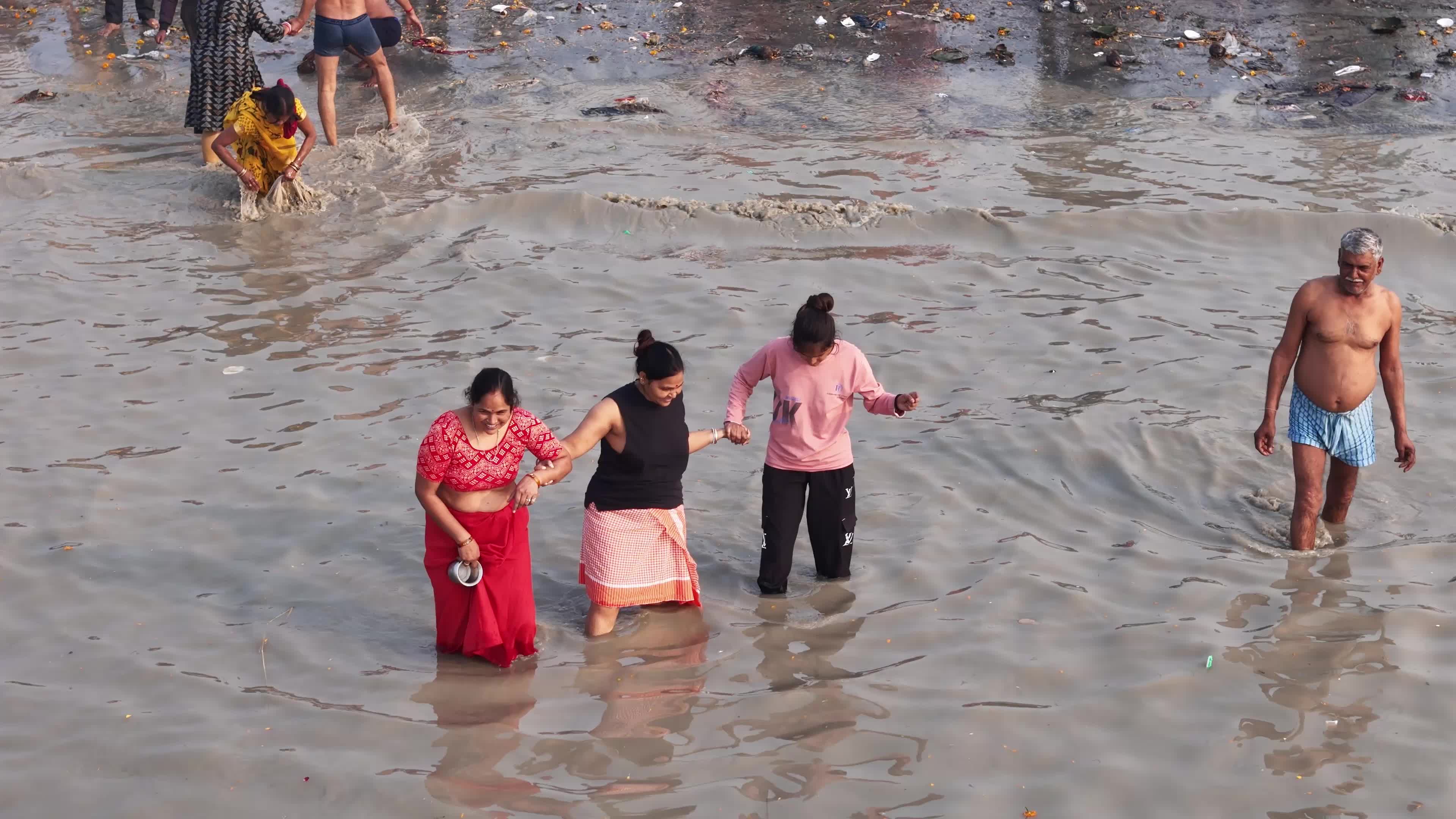 Hindu Pilgrims Taking Holy Dip at Gangasagar Island During Annual Gangasagar Mela