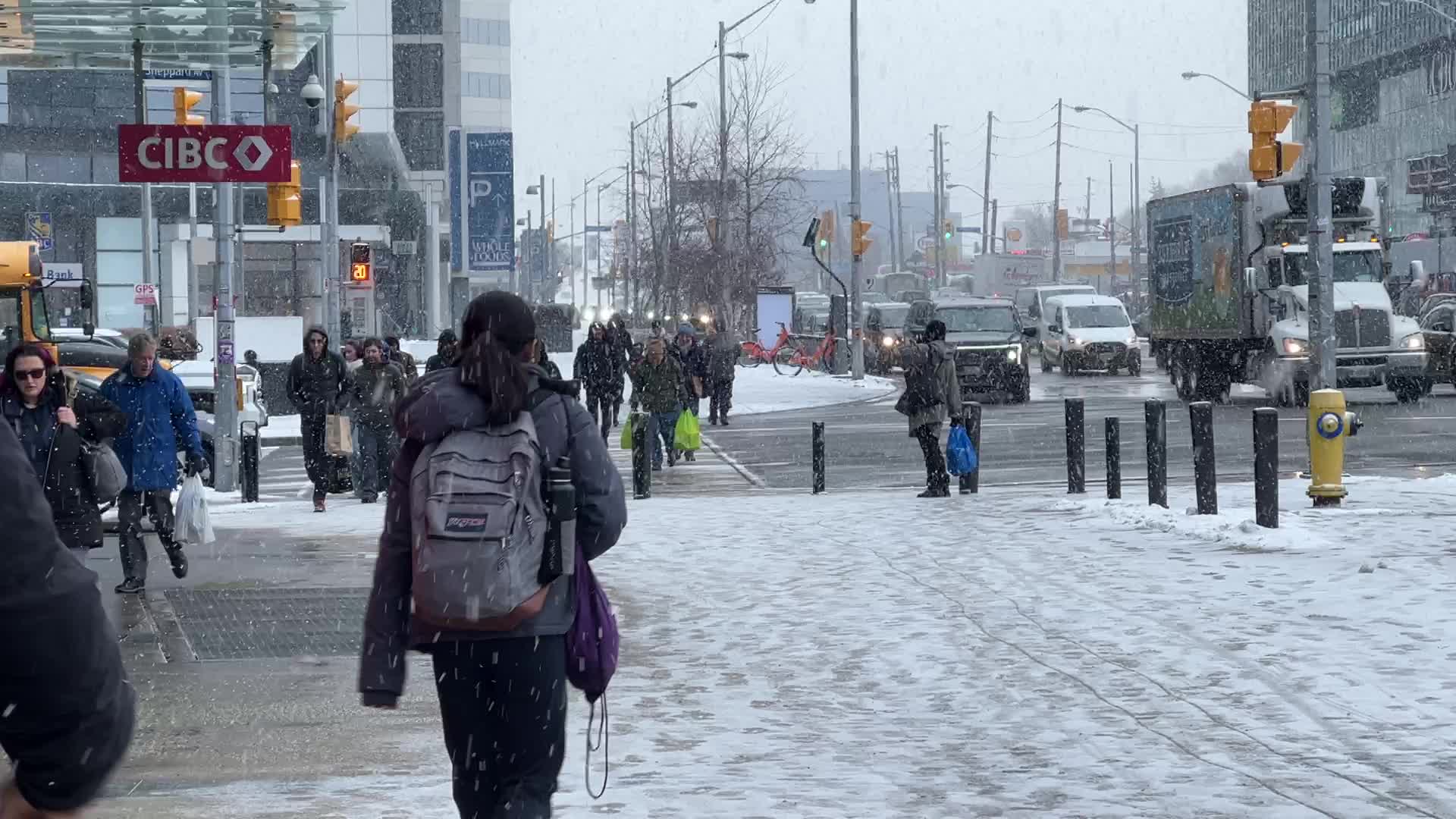 Snow falling in Toronto, Canada