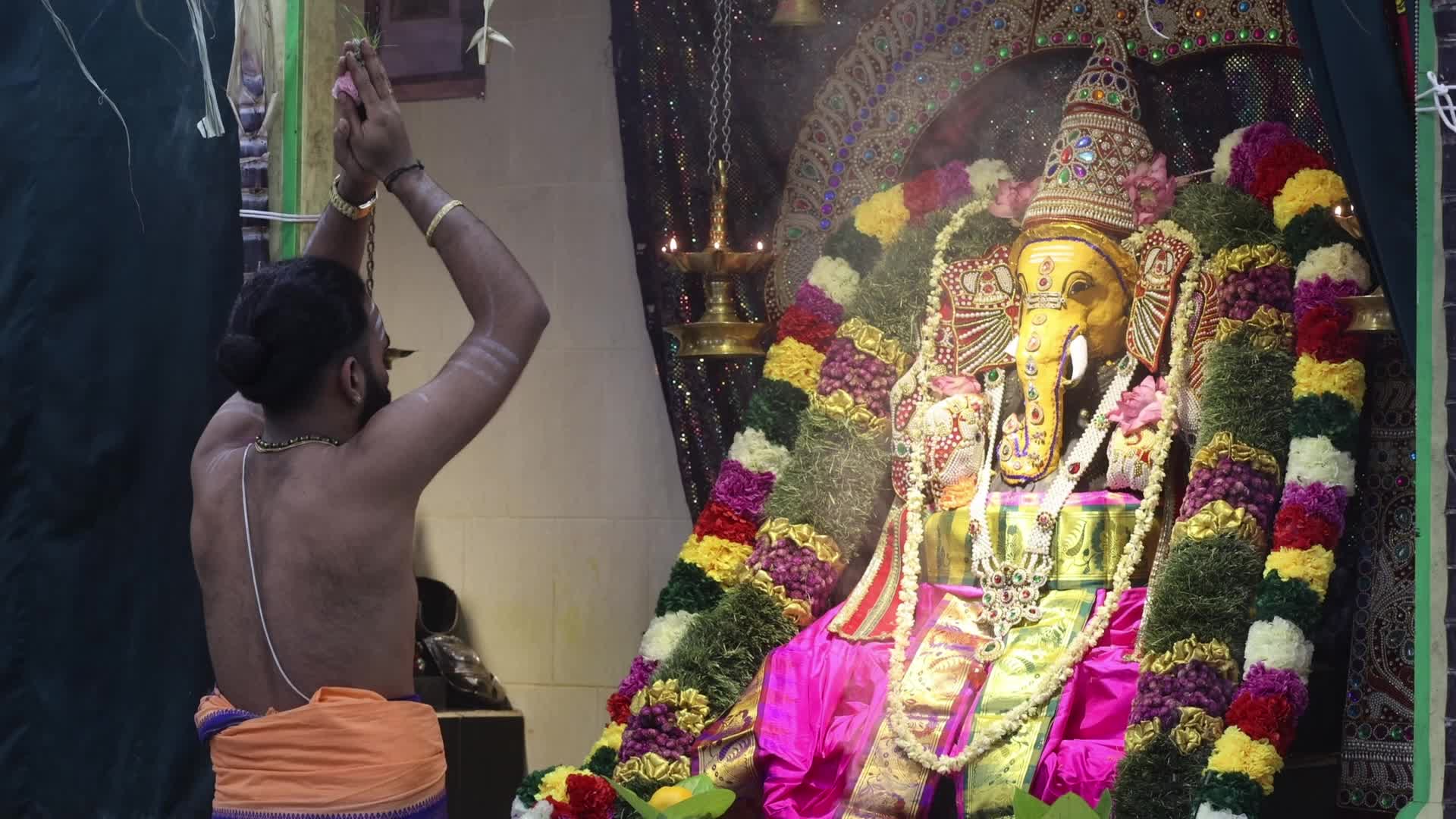 Morning prayers at a Tamil Hindu Temple in Canada
