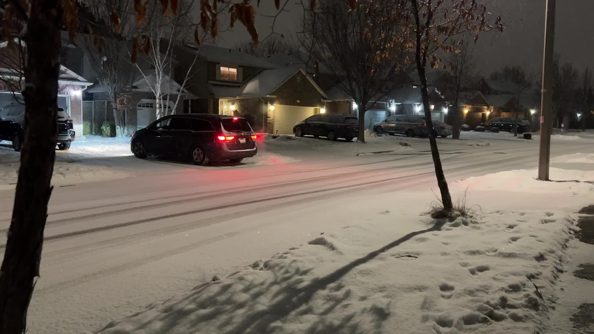 Snow falling at night in Toronto, Canada