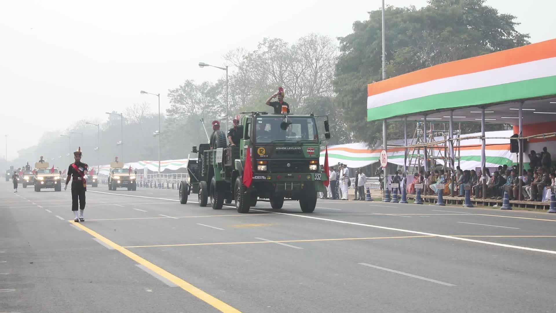 Indian soldiers march during a full dress rehearsal for the upcoming Republic Day parade in Kolkata,